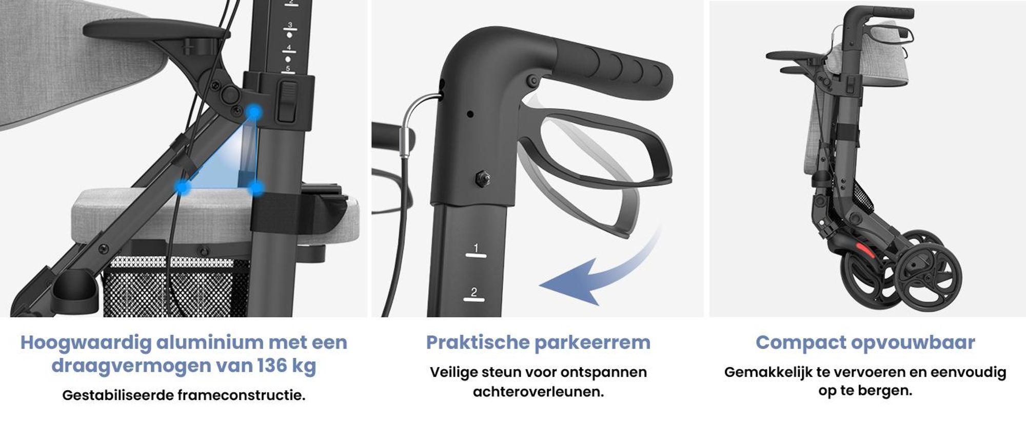 ELONEO 2-in-1 rolstoel/rolator, opvouwbaar en lichtgewicht met zitplaats, outdoor rolstoel/rolator, opvouwbaar, aluminium loophulpmiddel voor senioren - zwart