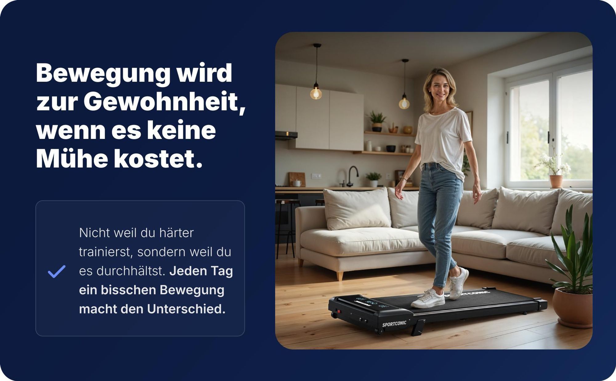 Sportconic Walking Pad Laufband für Zuhause & Büro – leise, mit 6 % Steigung, platzsparend, LED-Display