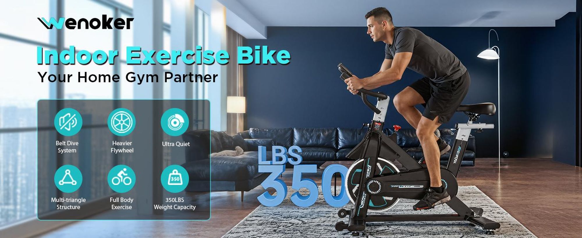 WENOKER Heimtrainer Fahrrad mit App, Leises Hometrainer Fahrrad Mit Gebogenem Griff, Bequem Ergometer Heimtrainer mit LCD-Display, Tablet-Halterung