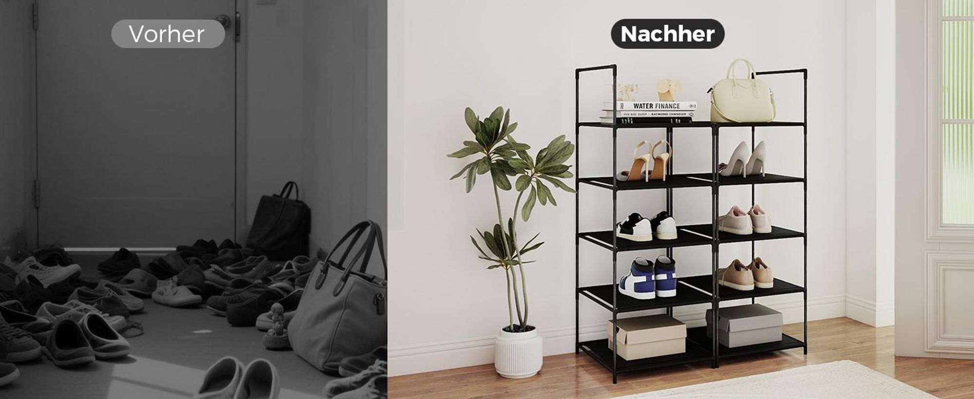 Sekey Schuhregal Schuhschrank mit 10 Ebenen , Schuhständer für 10 Paar Schuhe, Schuhablage für Flur, Wohnzimmer, Eingangsbereich