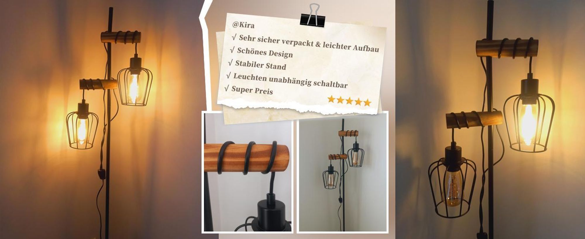 ZMH lampa stojąca 2 żarowa salon drewno lampa podłogowa czarna lampa salonowa stojąca metal lampa stojąca gniazdo E27 151cm lampa stojąca do sypialni