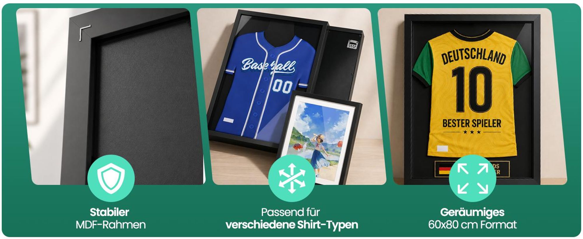 Avalo Objektrahmen - 3D Bilderrahmen 60 × 80 cm mit Plexiglas und UV Schutz für Sport Erinnerungsstücke | Trikotrahmen mit robustem MDF Rahmen für Mehrzweckverwendung