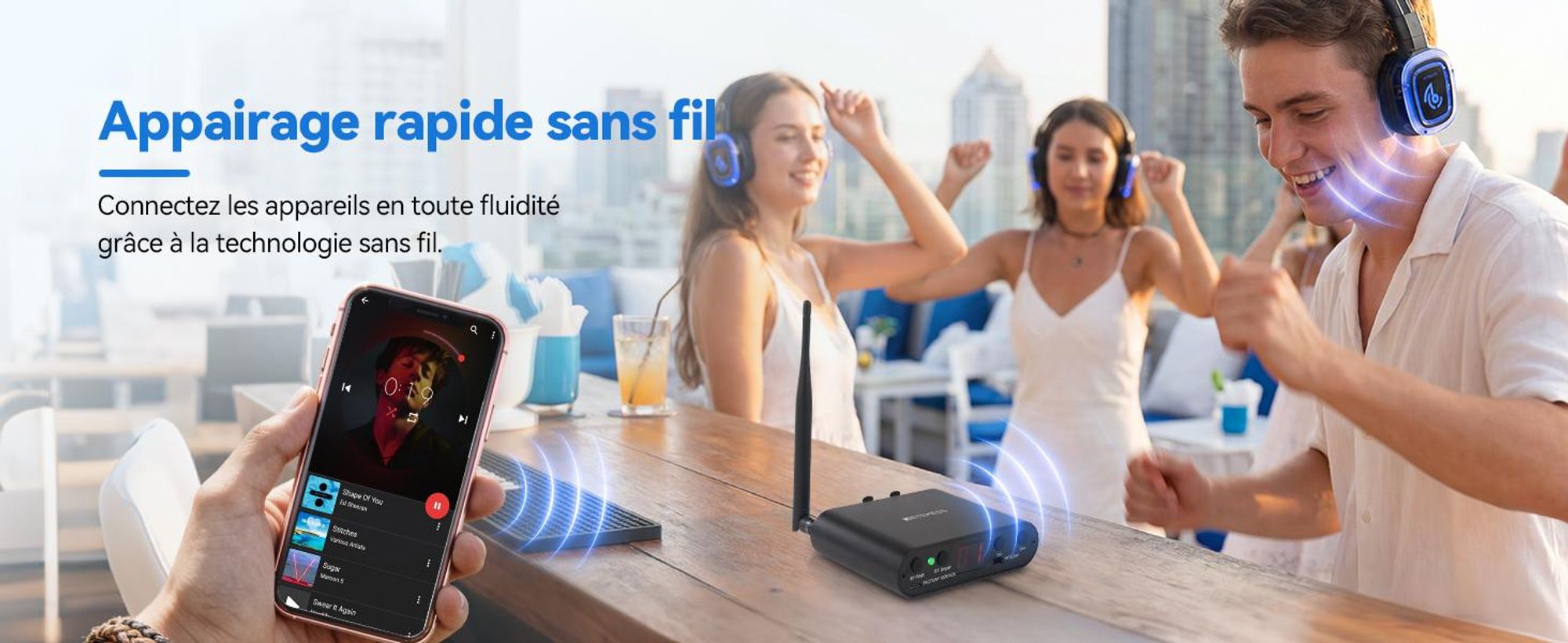 Casque sans fil Retekess TA004S Silent Disco, système audio version améliorée, 6 canaux avec Bluetooth, pliable, pour la télévision, le yoga et la méditation