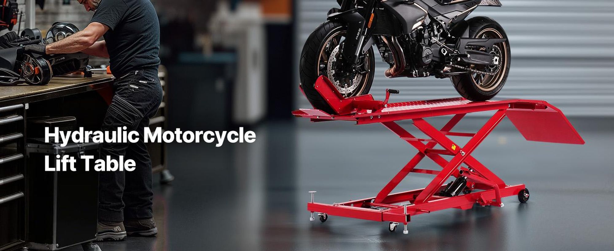 VEVOR Motorradhebebühne, 1000 lbs Tragfähigkeit, 360° flexibler beweglicher Motorradheber, Höhenbereich von 8,6-31 Zoll, robuste Fahrradreparaturständer mit Sicherheitsverschluss für ATVs, Dirt Bikes, 1000 lbs, Hydraulisch