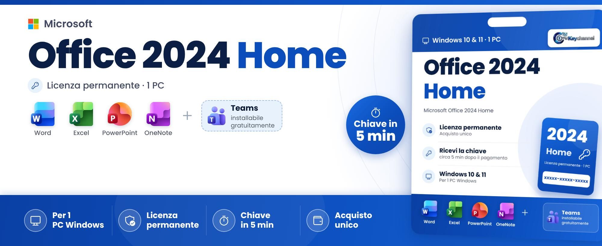 Office 2024 Home licenza permanente per 1 PC con Word, Excel, PowerPoint e OneNote