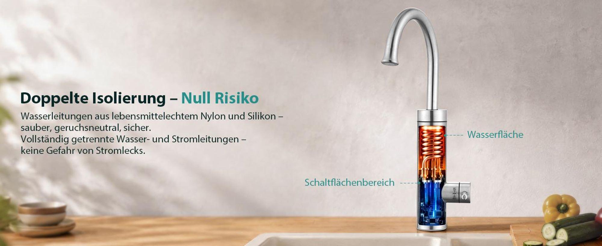Elektrische Küchenarmatur mit Durchlauferhitzer, Smart Heater Wasserhahn 360° drehbar, Edelstahl Wasserhahn Küche mit LED Temperaturanzeige, Elektrisch Durchlauferhitzer für Bad/Küche