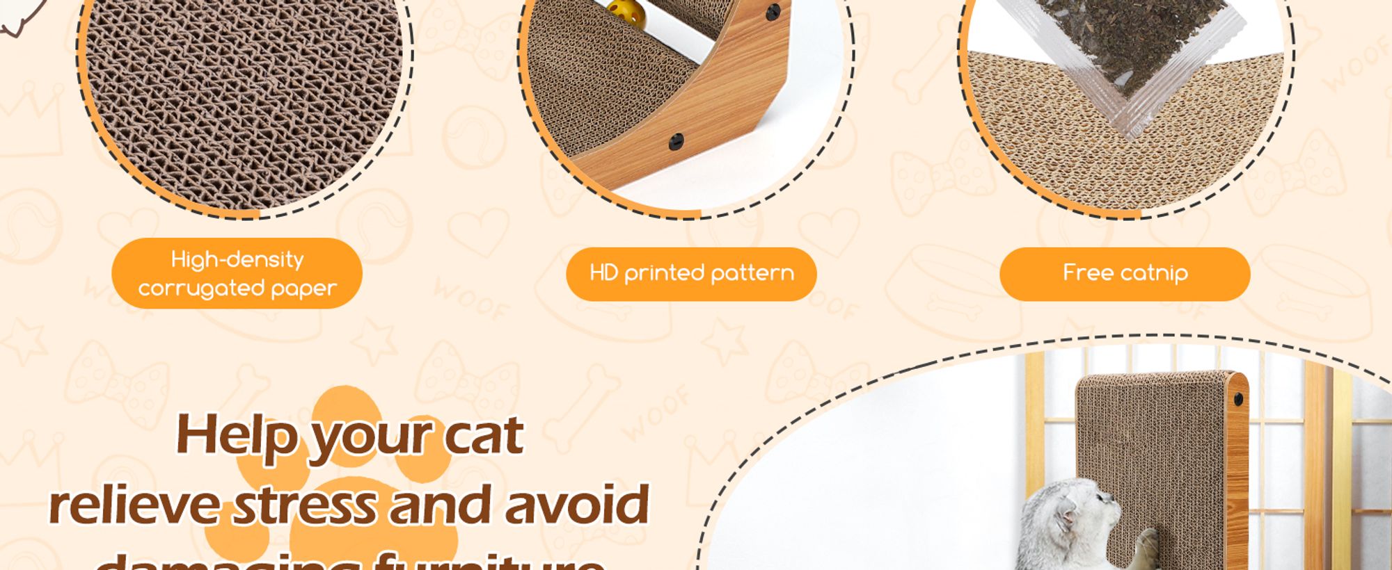 Nobleza - Kratzbrett Katze, 60 cm Hohe L Förmige Kratzpappe für Katzen, Hochdichtes Verschleißfestes Kratzmöbel mit Katzenspielzeug