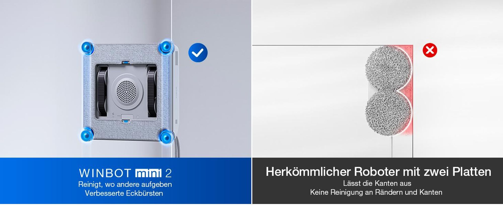 ECOVACS WINBOT Mini 2 Fensterputzroboter mit 1L Original Fensterreinigungsflüssigkeit, Smarte Navigation, 6 App-Modi, 10-Stufiges Sicherheitssystem