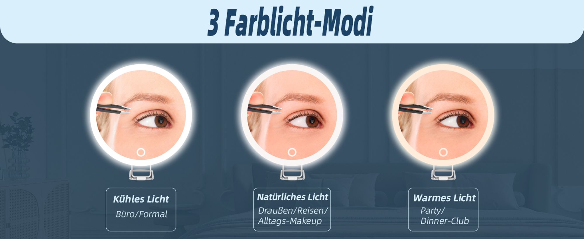 Vergrößerungsspiegel mit Licht 30X, 15cm 3 Farbe Modi Dimmen beleuchtete Make-up-Spiegel mit 30X Vergrößerung, große wiederaufladbare Reise vergrößerte Spiegel mit 3 Saugnäpfen und 360 ° Tisch Stand