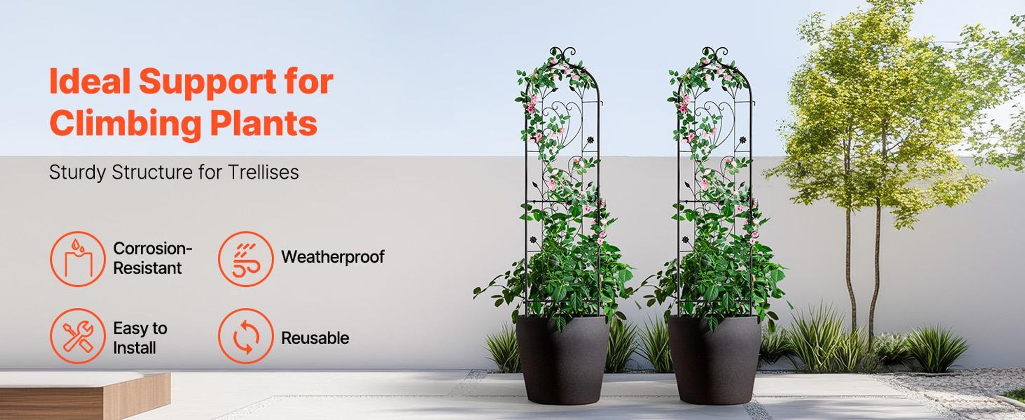 VEVOR Pergola 38x152cm 2er Set Rostfreie Metallpergolen für Gartenblumen Pergolen Rosenpflanzenspaliere Gurkenständer Deko Clematis Spalier für Hof und Rasen