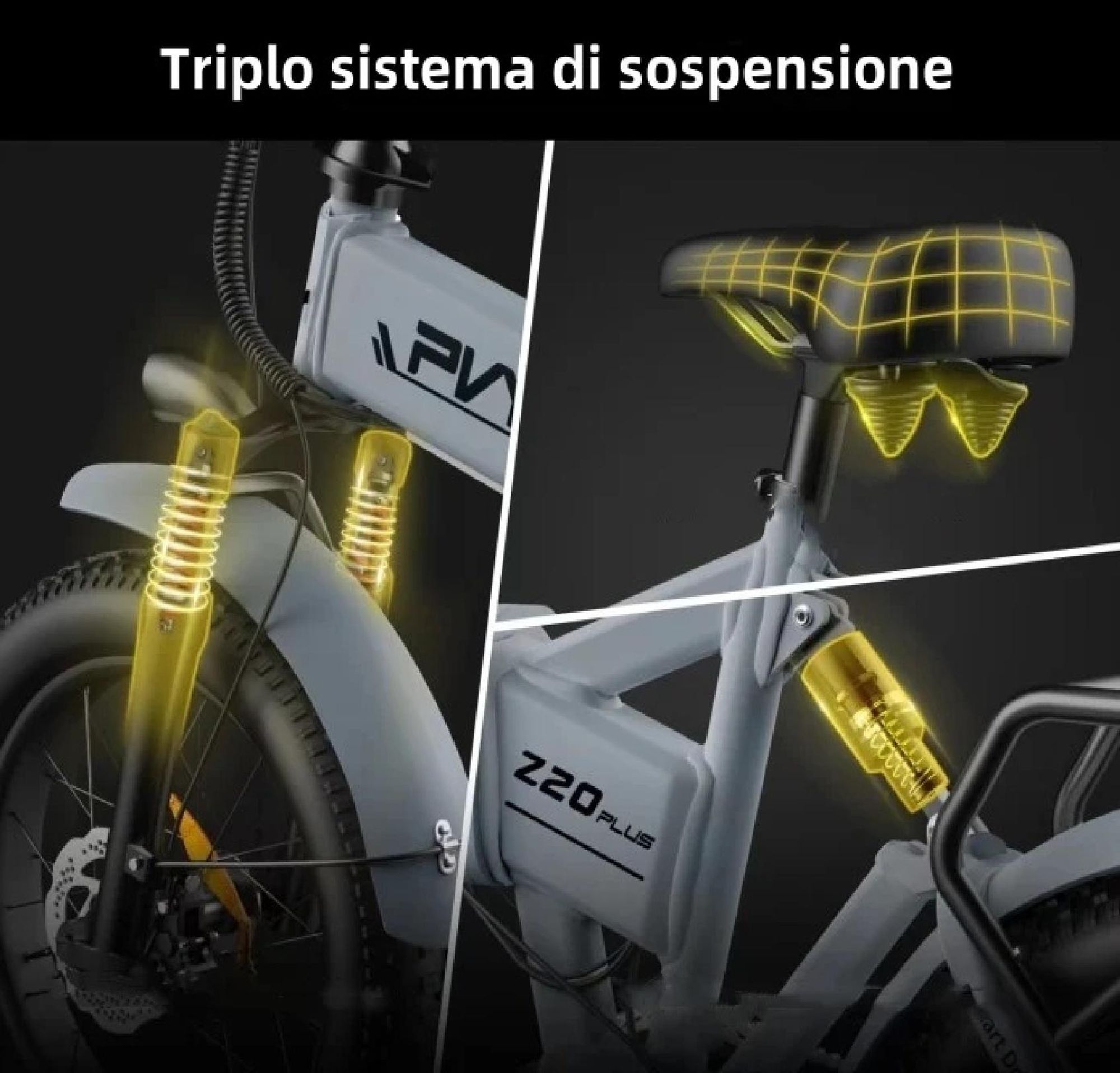 Bicicletta Elettrica PVY Z20 Plus 1000 - Motore 250W Batteria 48V16.5AH Autonomia 120KM Freno a Disco Idraulic - Beige