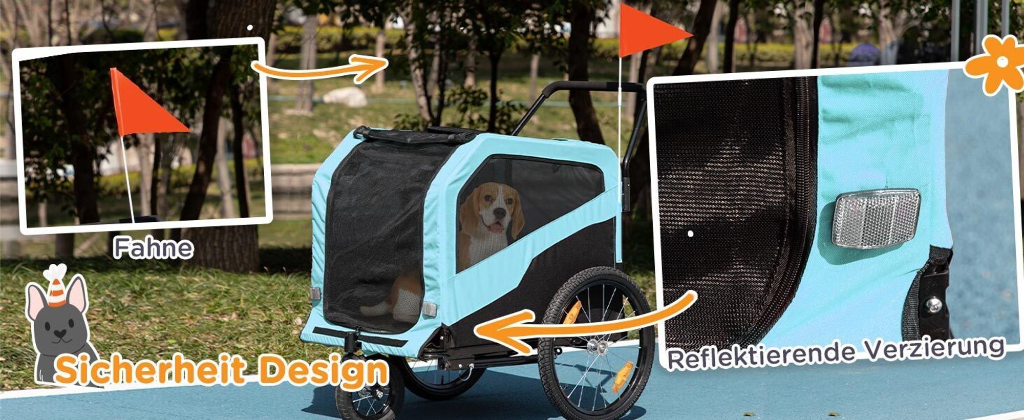 PawHut 2-in-1 Hundeanhänger Fahrradanhänger für Hunde Hundewagen mit Reflektoren