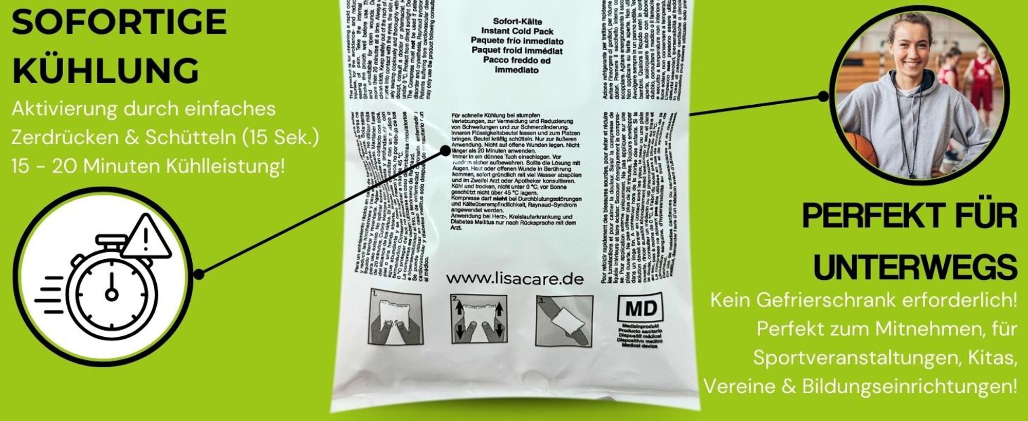 LisaCare Sofort-Kältekompresse 15x21cm - Kühlkompresse - Kühlpack - Einweg Kühlpacks für Erste Hilfe - Sofort Kältekompresse - 10er Set