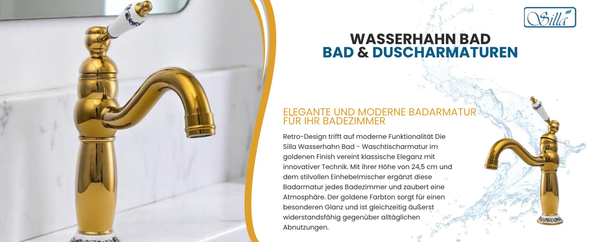 Silla, Gold, Armatur, Bad, Spültischarmatur, Wasserhahn Bad, Wasserhahn, Messing