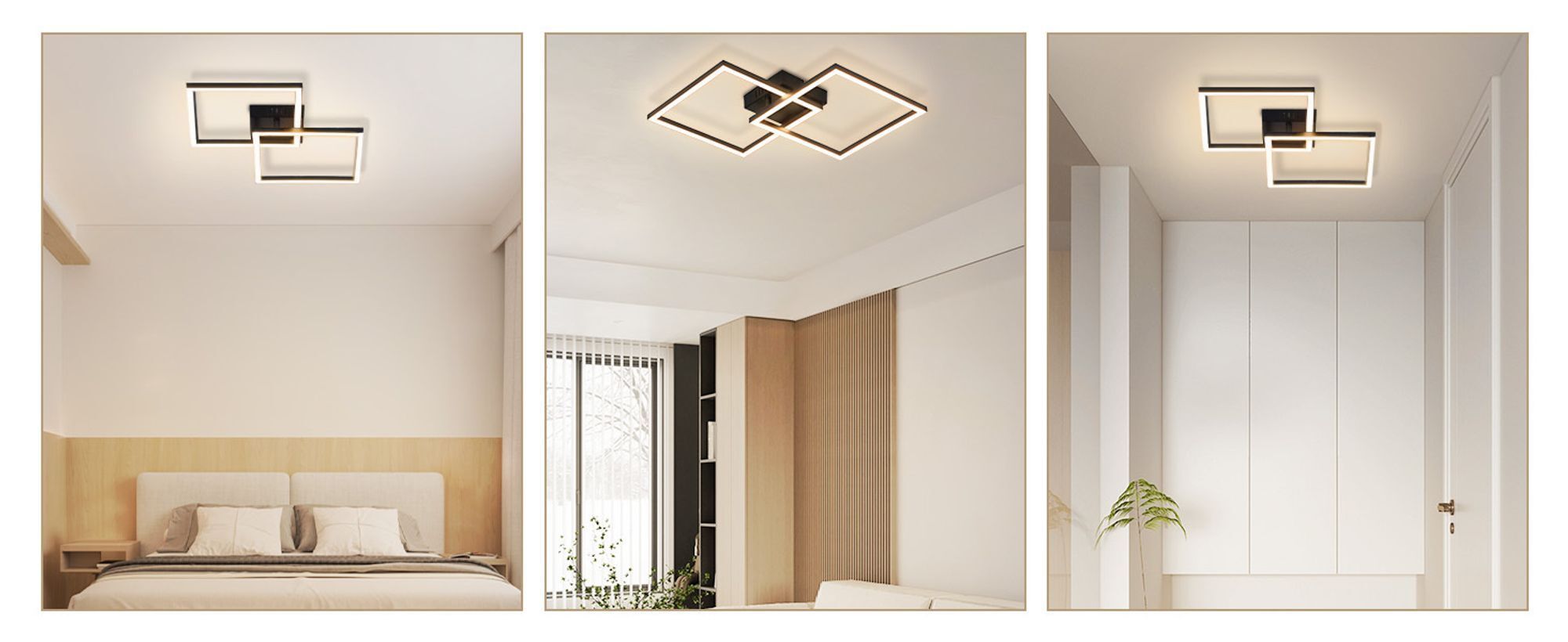 ZMH Deckenlampe LED Deckenleuchte Schlafzimmer 24W Wohnzimmerlampe Warmweiß Küchenlampe Modern Esszimmerlampe Schwarz Eckig Deckenleuchten