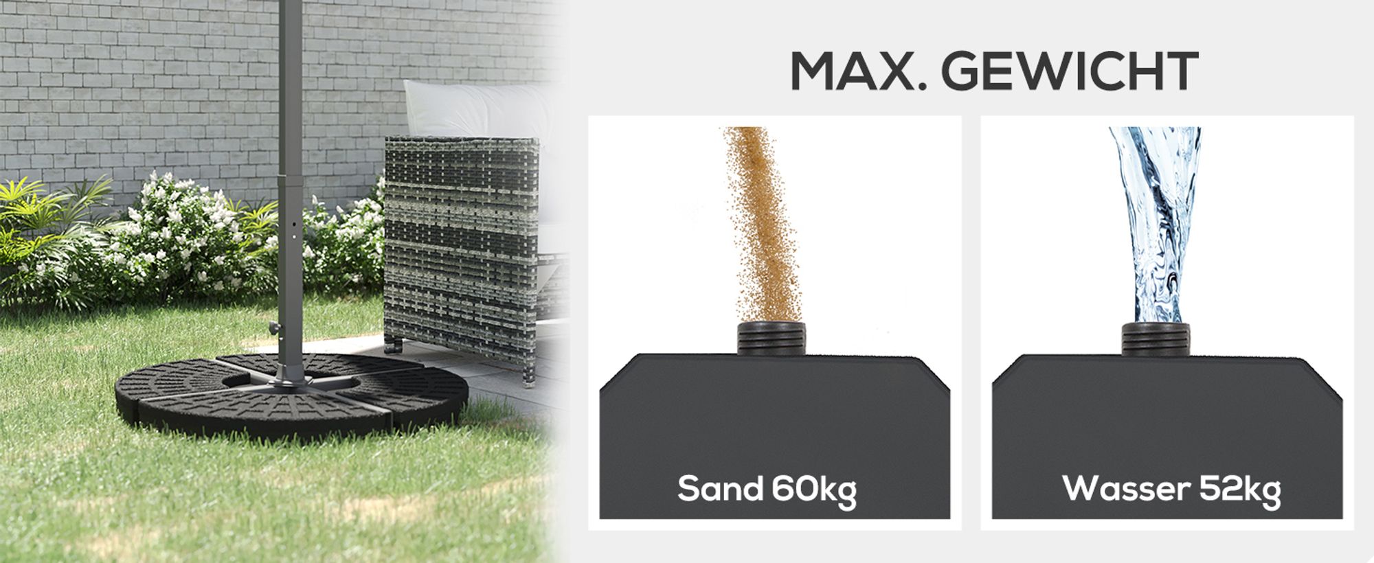 Outsunny 4-tlg. Sonnenschirmgewicht mit 52kg Wasser oder 68kg Sand befüllbar