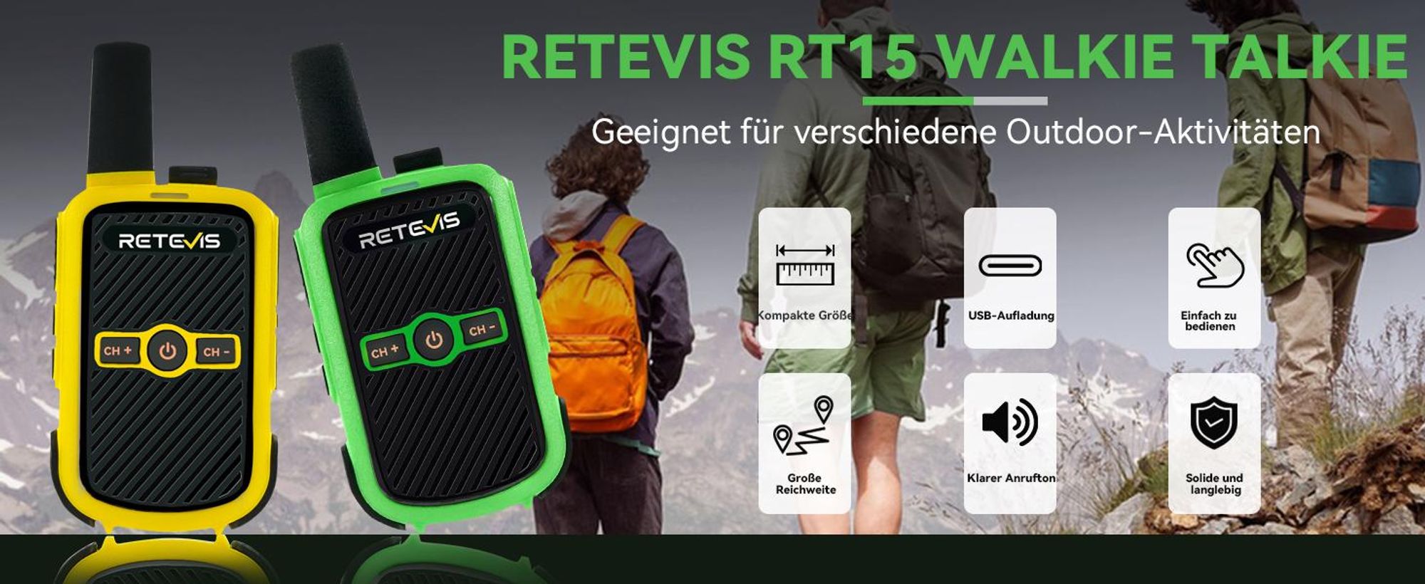 Retevis RT15 Walkie Talkie Kinder, PMR446 Funkgeräte, Freisprech VOX, Mini, 1000 mAh Li-Ionen-Akku, für Campingspiele, Schule, Hausspiele, Urlaub