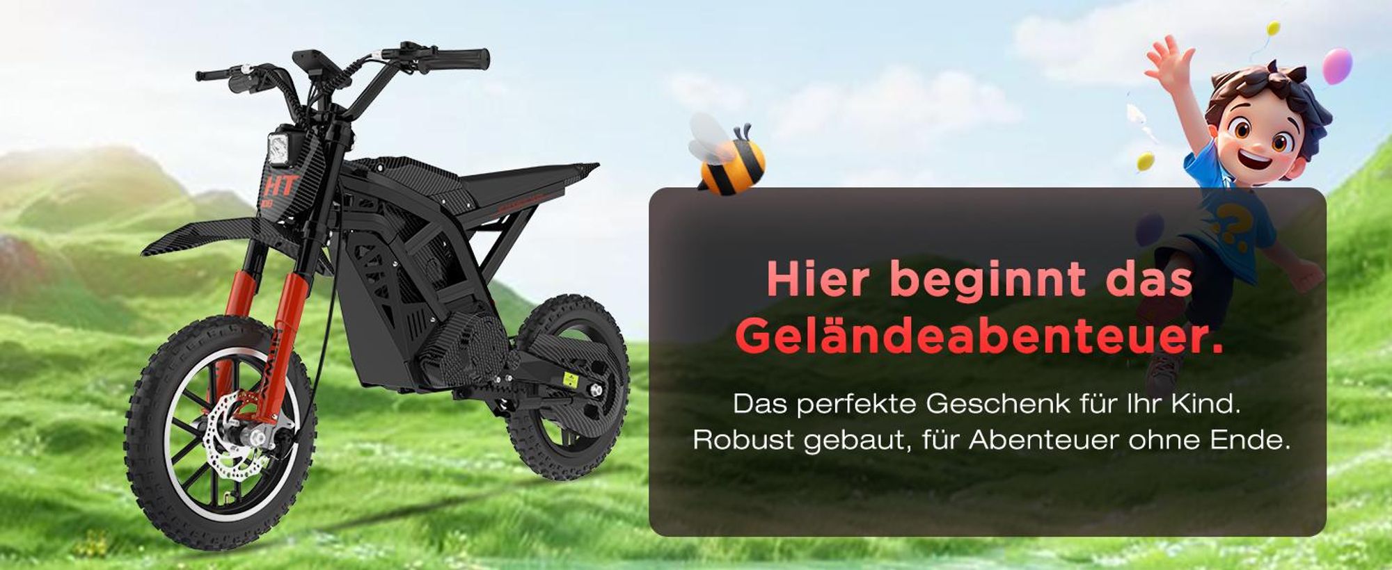 HITWAY HT100 Elektro-Kindermotorrad, 25 km/h, 30–45 km Reichweite, 36V 10,4Ah, 400W, mit LCD‑Display
