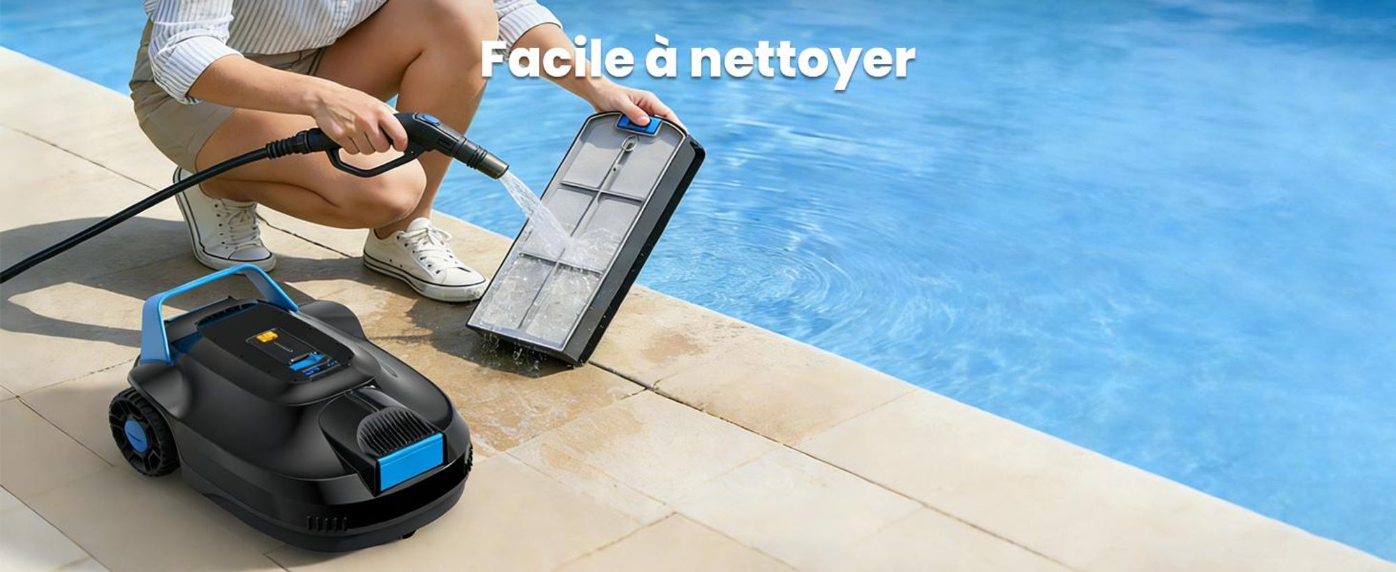 Robot de piscine AIRROBO CP02, débit de 3 000 L/h, autonomie de 120 minutes, fonction de retour automatique à la station d'accueil