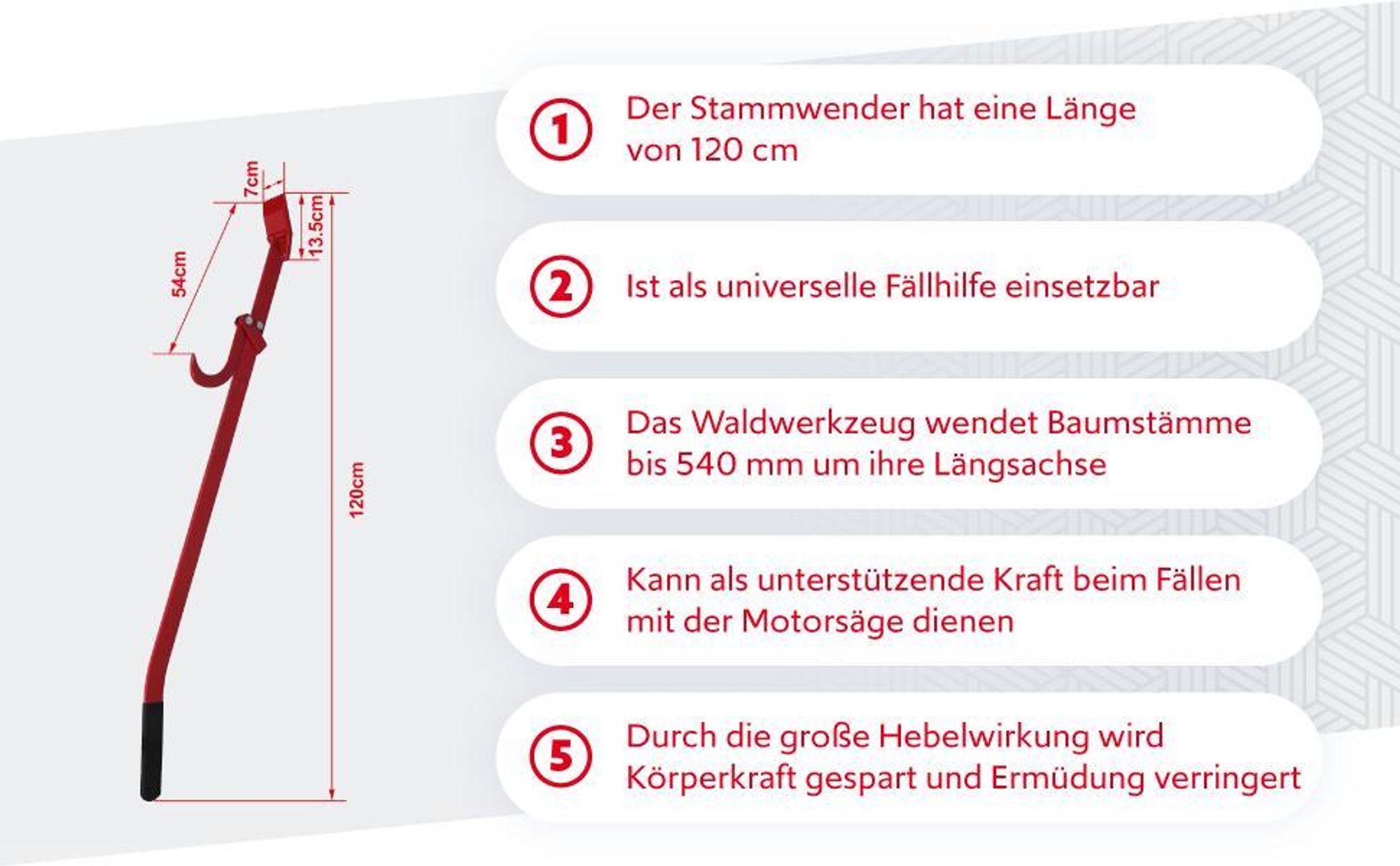 Wiltec Stammwender für Stämme bis 540 mm, universelle Fällhilfe unterstützt Motorsägen, Wendehilfe mit Wendehaken