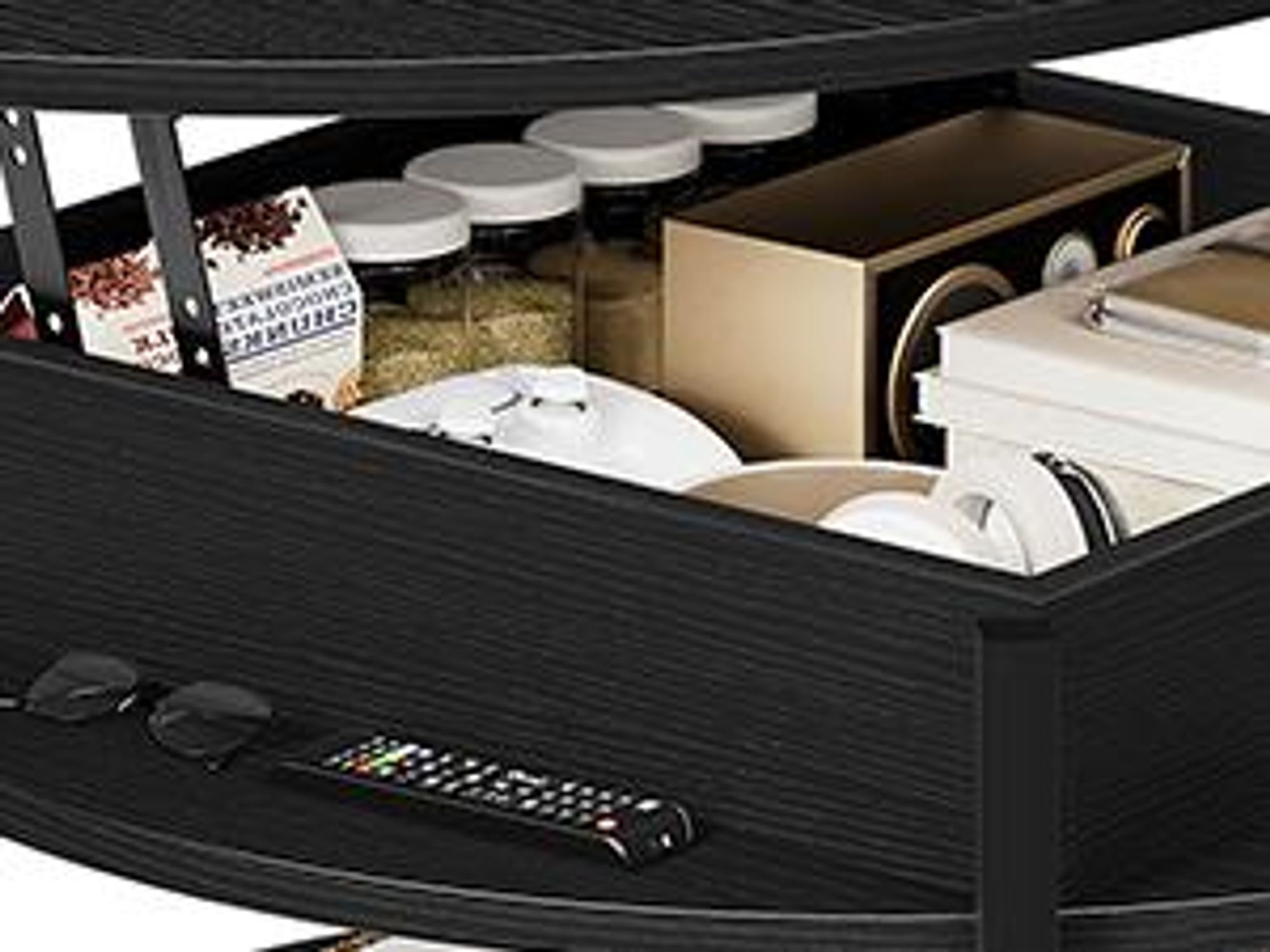 FABATO Runder Couchtisch mit Höhenverstellung, Rädern und Staufach - 26,77 Zoll, 2-stufig, ideal für Wohnzimmer, in Schwarz