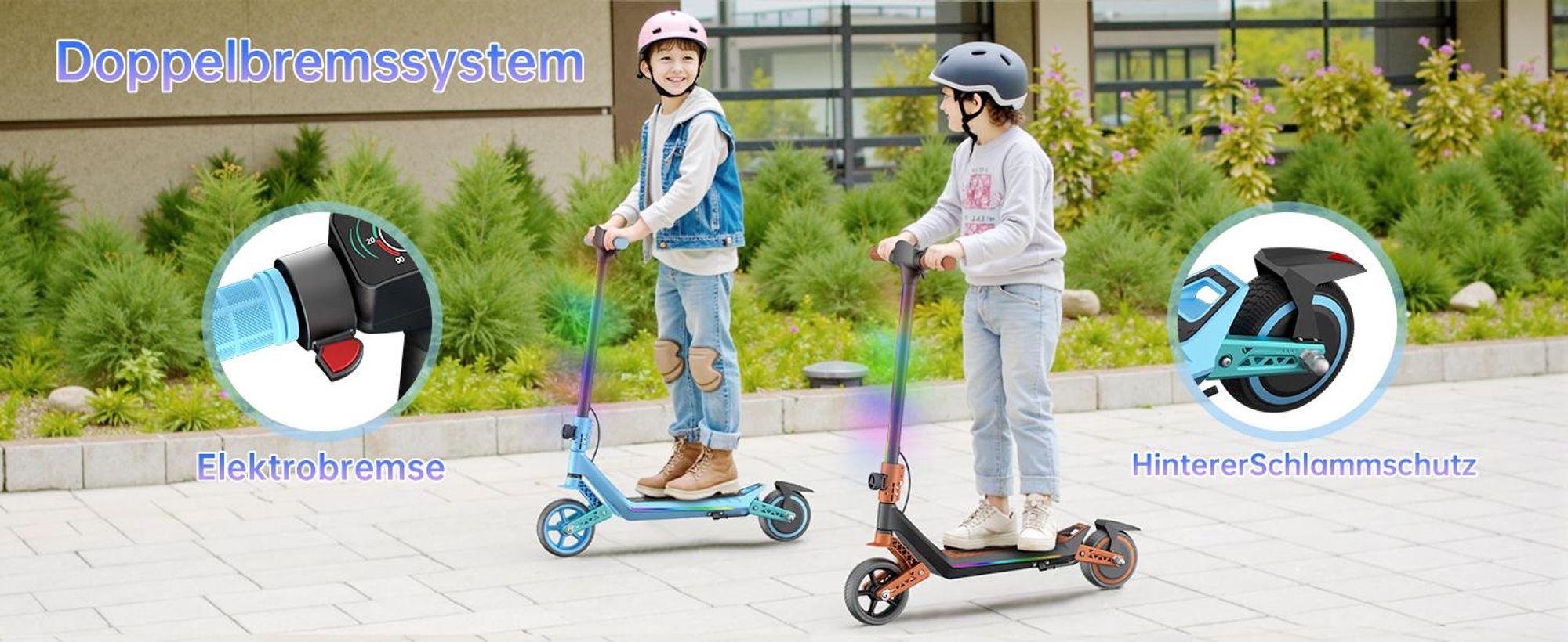 Elektroroller Kinder 6-12 Jahren, Elektroscooter 130W, Klappbar, LED, Kinder E Roller, Doppelstoßdämpfung, Max.16 km/h, Reichweite 10Km, Blau