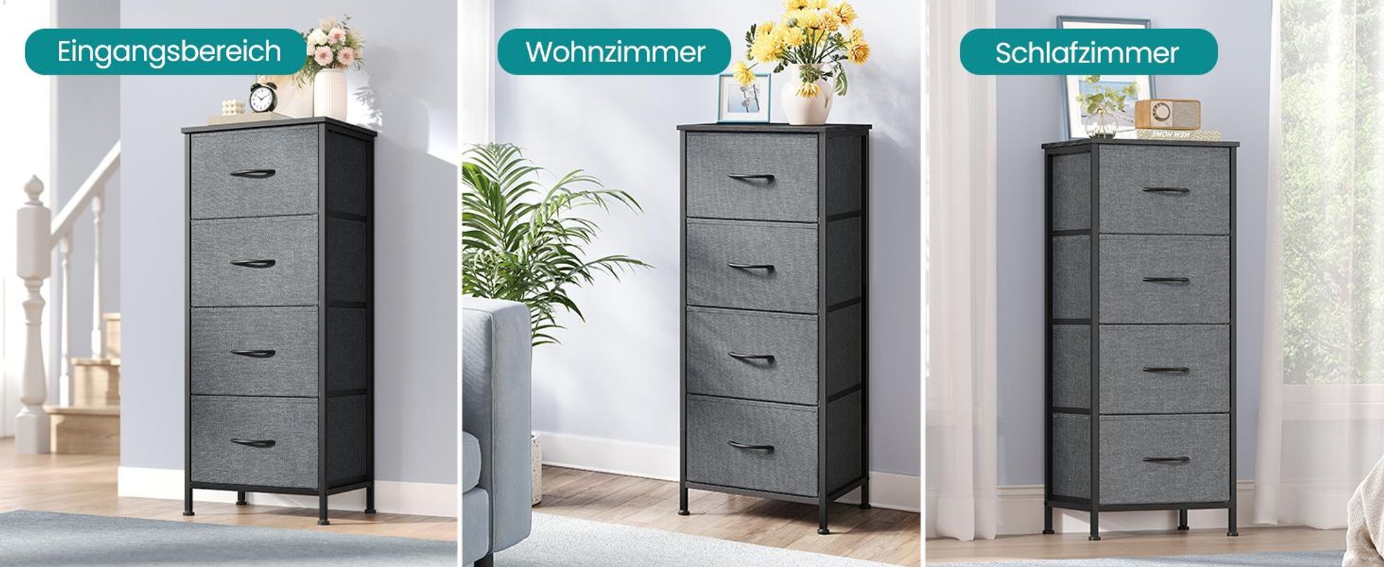 SONGMICS Kommode, Schrank, 4 Stoffschubladen, für Schlafzimmer, Flur, Wohnzimmer, grau