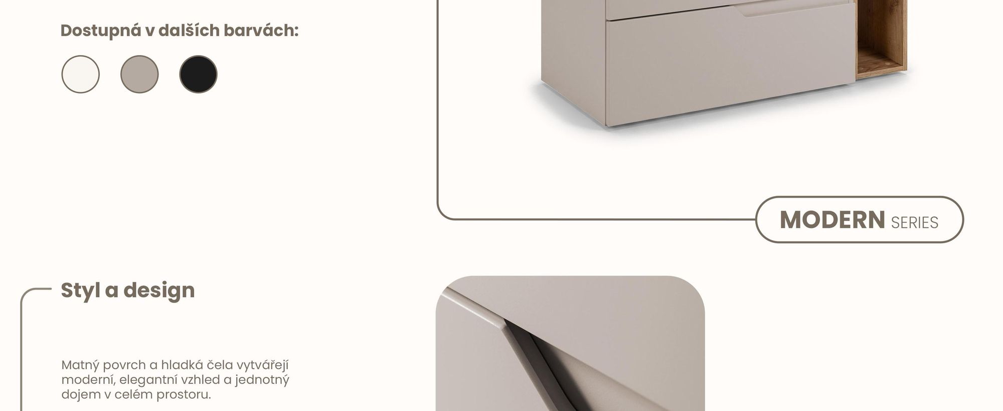 RODAN | Skříňka pod Umyvadlo - Béžová a Hnědá - 100 cm - S Deskou Stolu - 2 Zásuvky - Závěsné - S bočním Regálem - MODERN