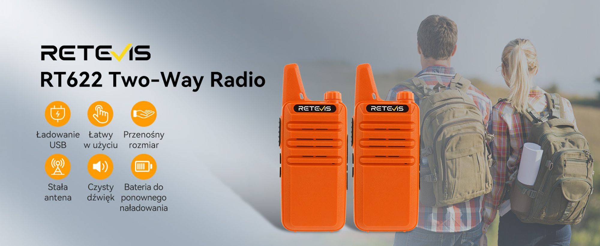 Retevis RT622 Walkie Talkie Mini, PMR446 Profesjonalne radio dalekosiężne, VOX, ładowalne samochodowe Walkie Talkie dla dorosłych