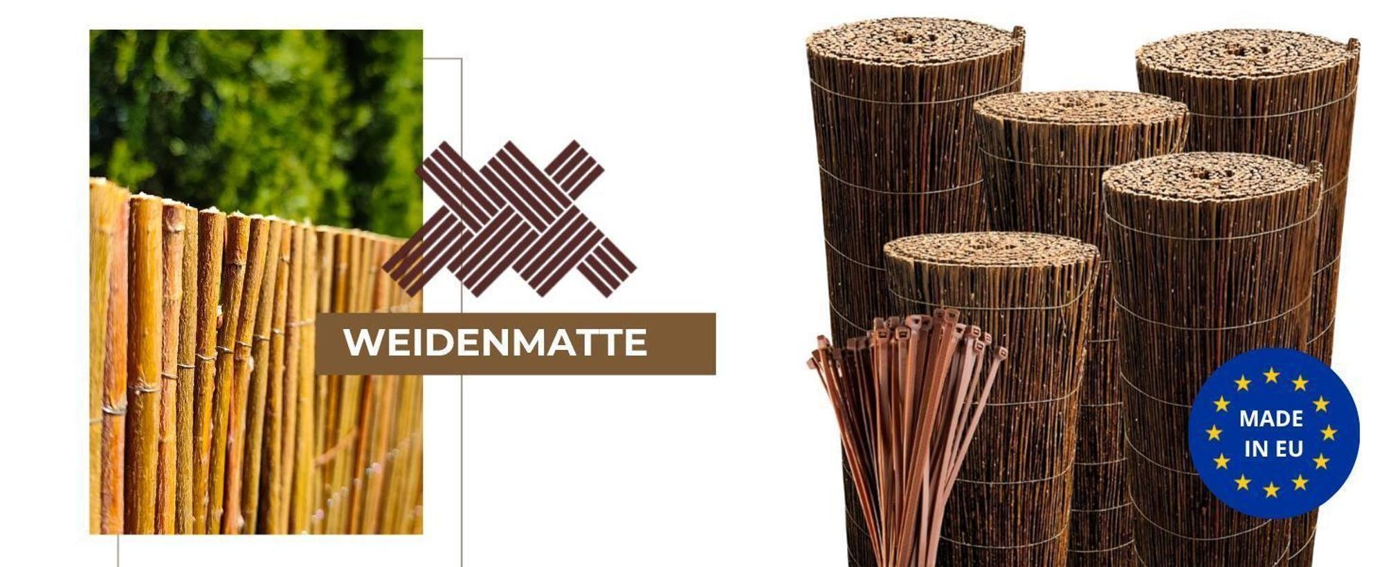 Weidenmatte 160 x 500 cm - Balkon Sichtschutz - Zaun Garten aus Holz - Sichtschutz Garten - Windschutz & Sonnenschutz - Schattenspender - 100% Natural
