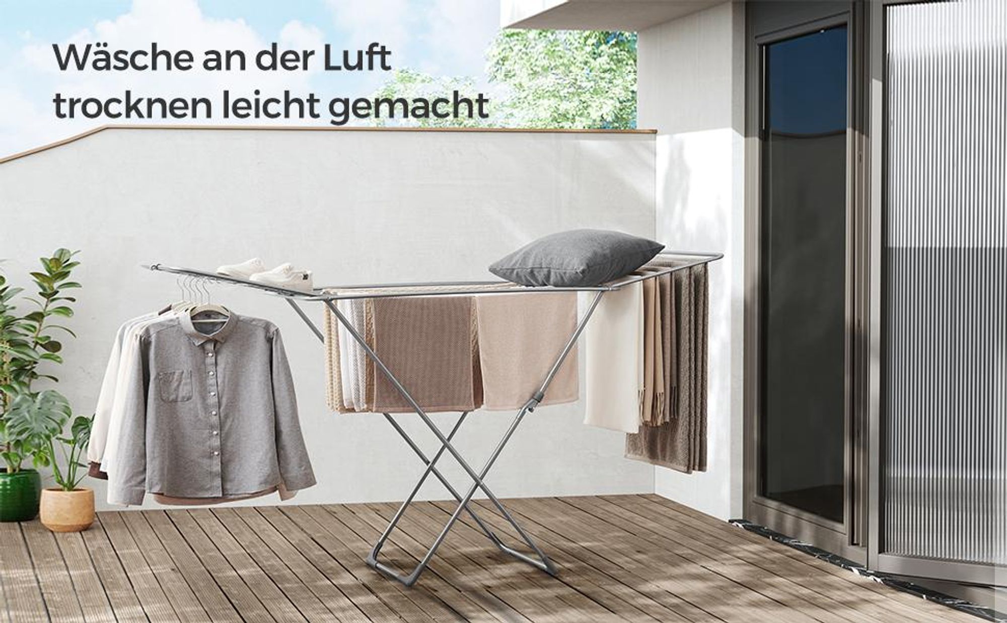 SONGMICS Wäscheständer, Standtrockner klappbar, Flügelwäscheständer, freistehend