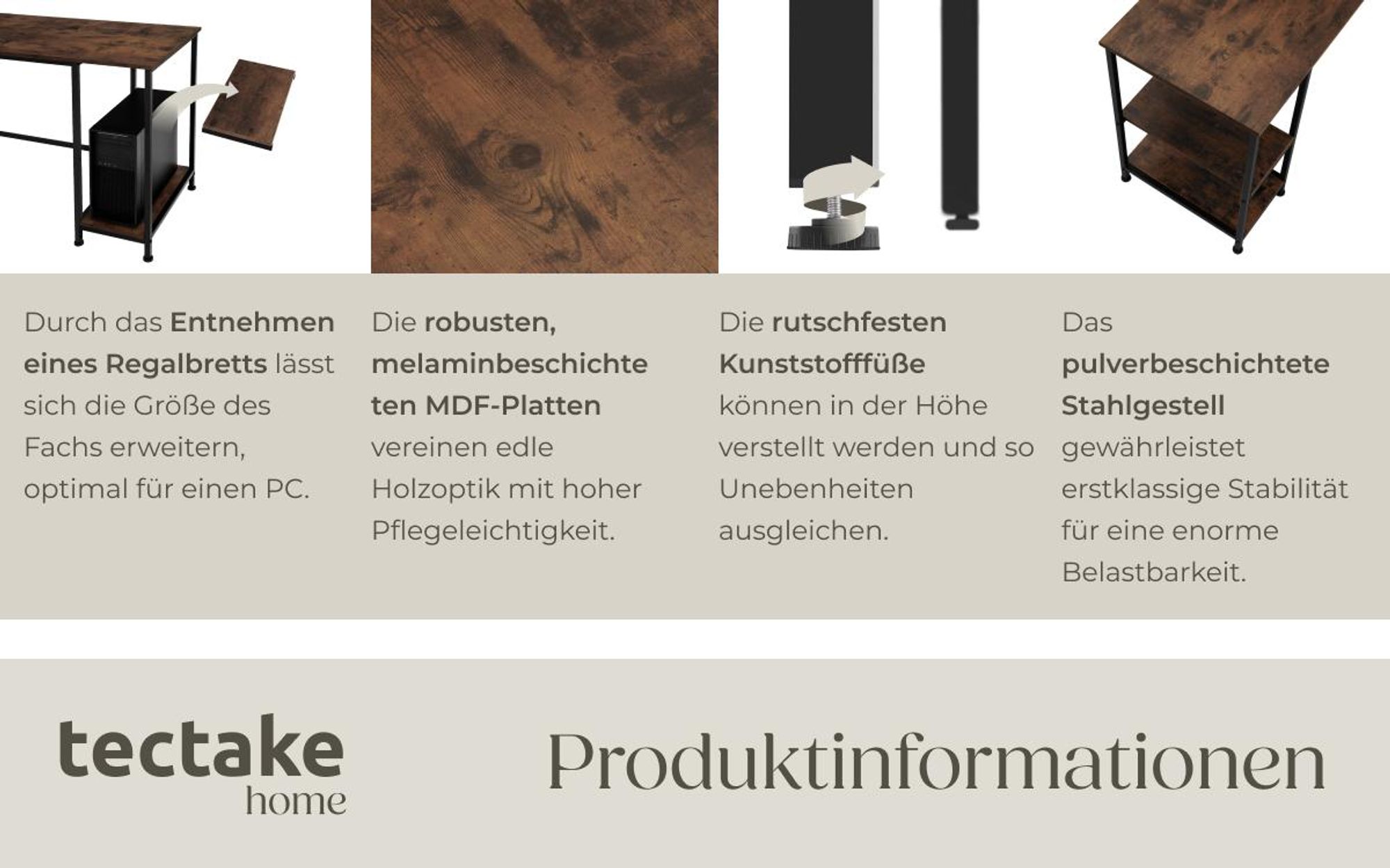 tectake® Computer-Schreibtisch Stoke 137 x 55 x 75 cm