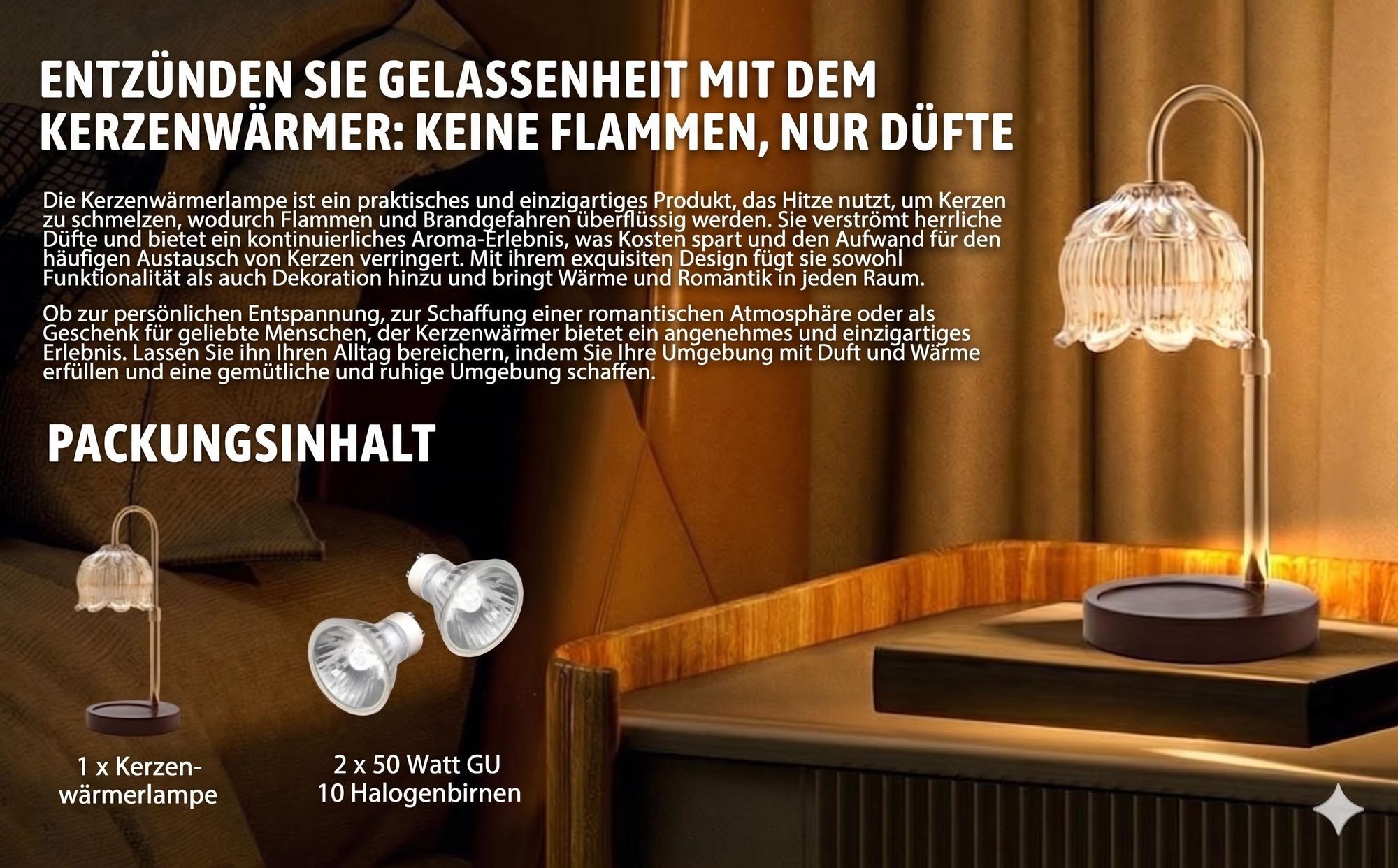 Duftkerzenwärmerlampe mit Timer & Dimmer, Höhenverstellbare Elektrische Duftlampe inkl. 2 Birnen, Flammenlose Kerzenleuchte, Geschenk zum Muttertag