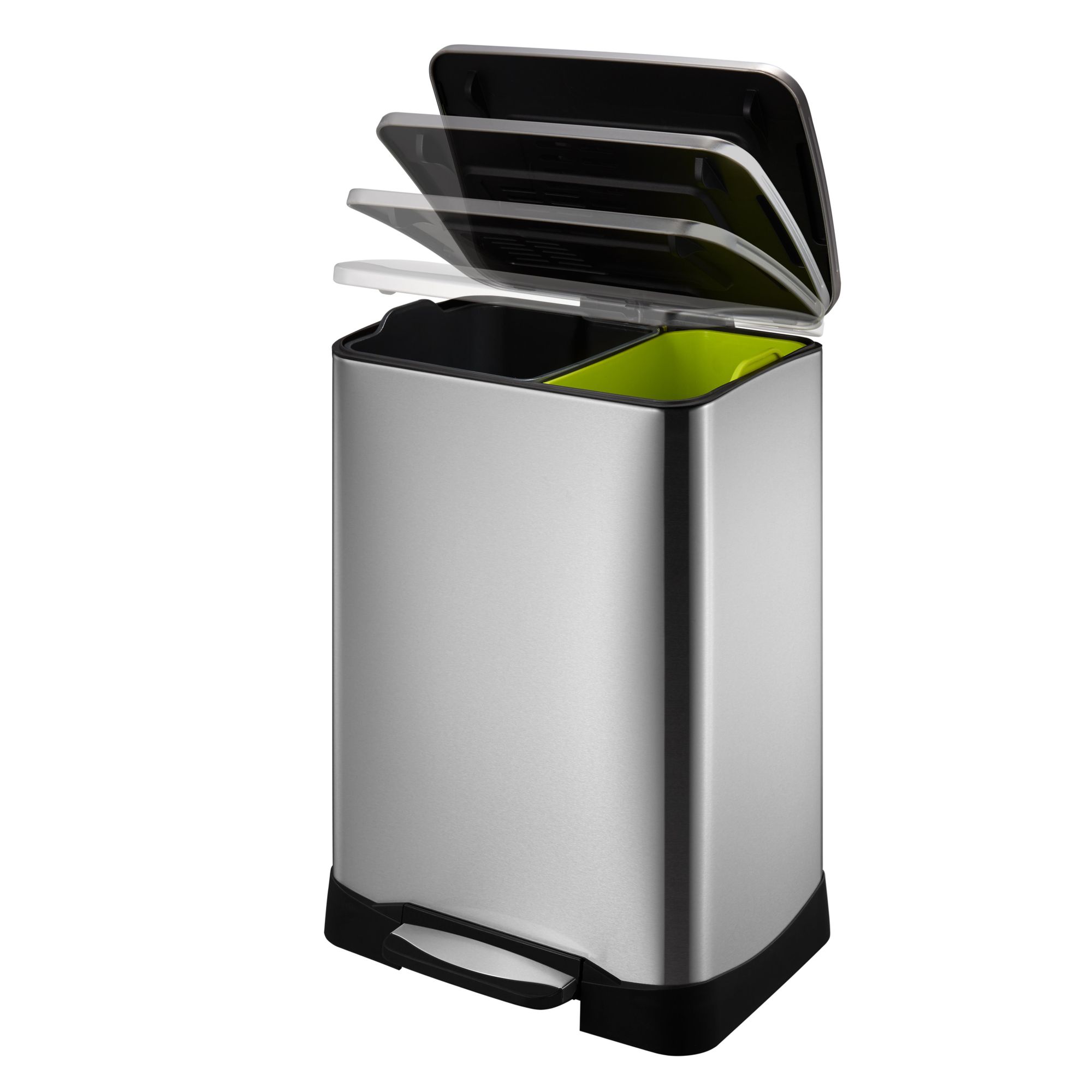 EKO - Neo-Cube recycling pedaalemmer 28+18 liter - Stainless Steel - Matt Edelstahl