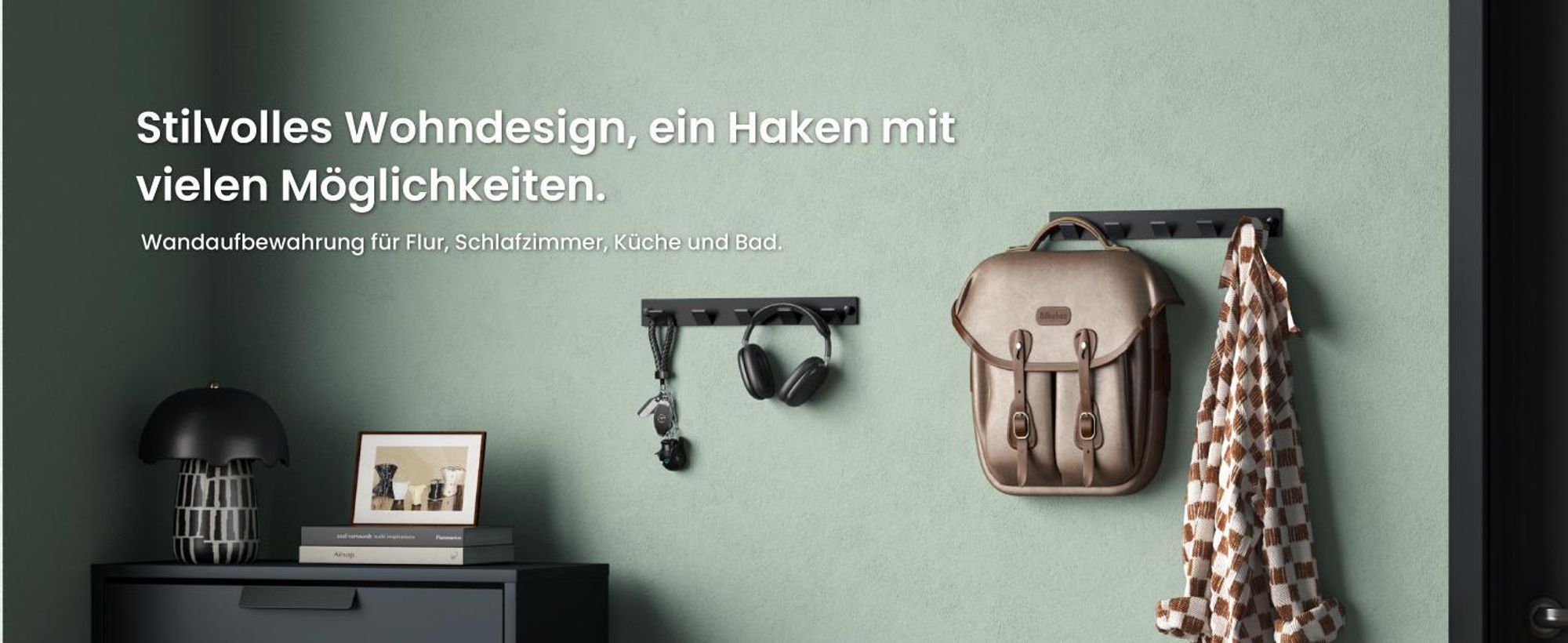 Mai & Mai Kleiderhaken Wandgarderobe Wandhaken aus Edelstahl mit 5 Haken Garderobenleiste Garderobenhaken 30cm Matt schwarz Stalo-03