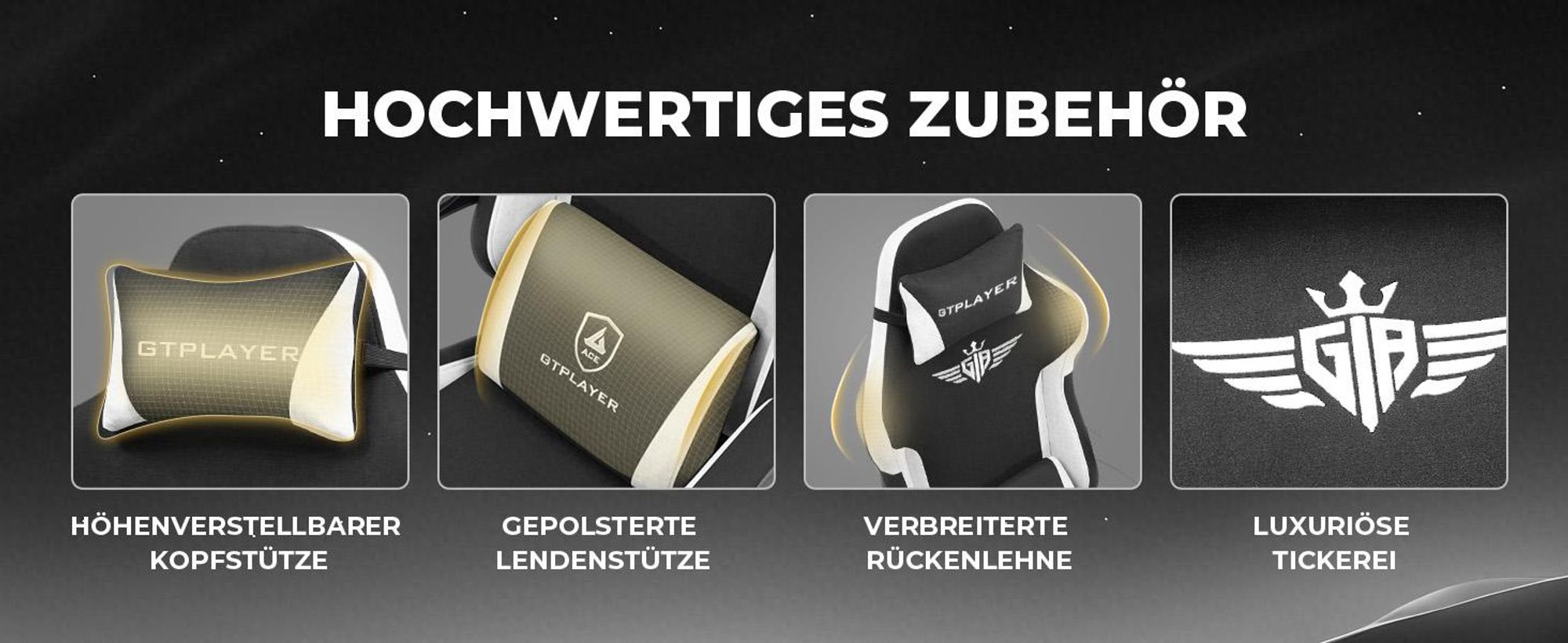 GTPLAYER Gaming Stuhl, Ergonomischer Gamer Stuhl aus Stoff mit Lendenwirbelstütze, PC-Stuhl mit verbreiterter Rückenlehne, Belastbar bis 150 kg, BLK