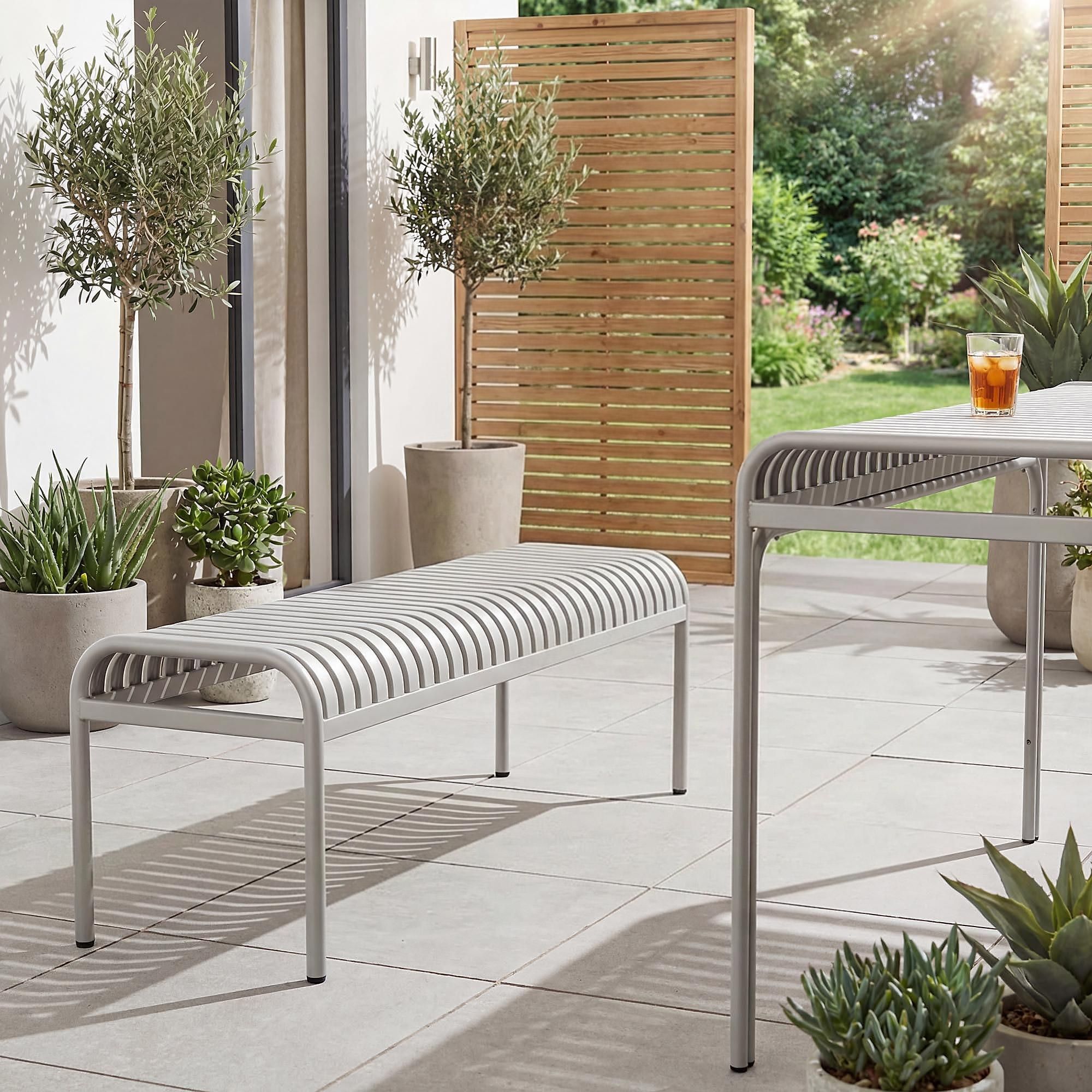 di volio Gartenbank BAISO - Metallbank für Terrasse & Garten, 130 cm, wetterfest beige
