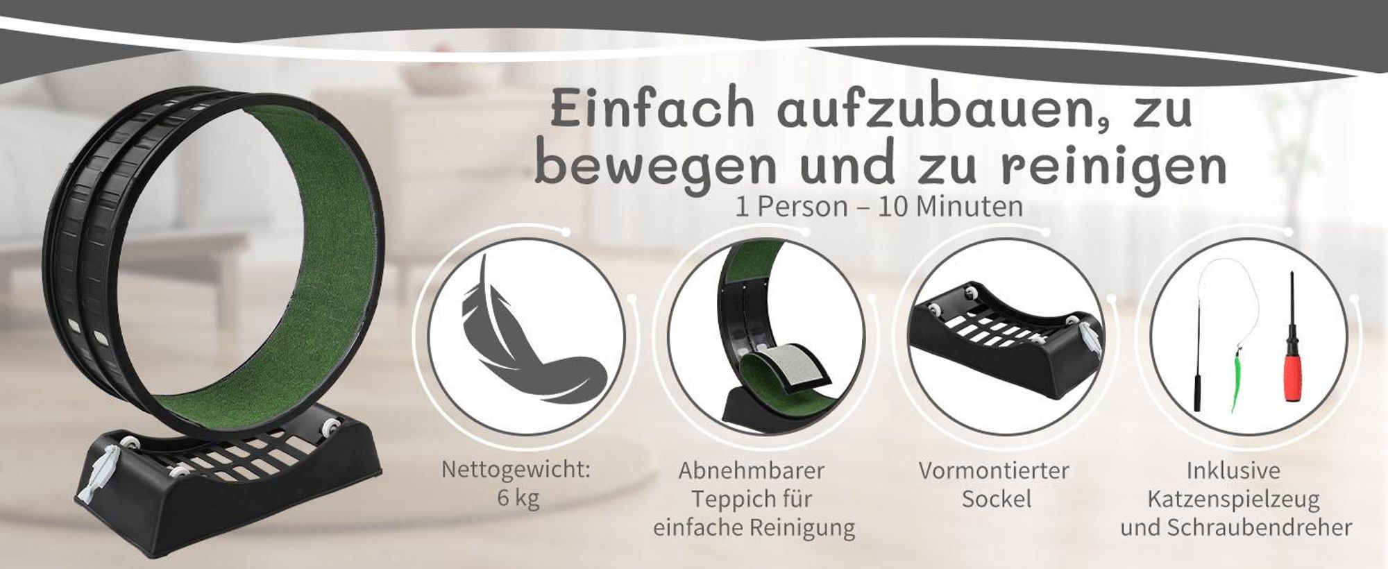 FCH Katzenlaufrad, Laufband für Katzen, Innendurchmesser 80cm, PP-Kunststoff, leise Laufband und Sicherheitsschloss-Design, Schwarz