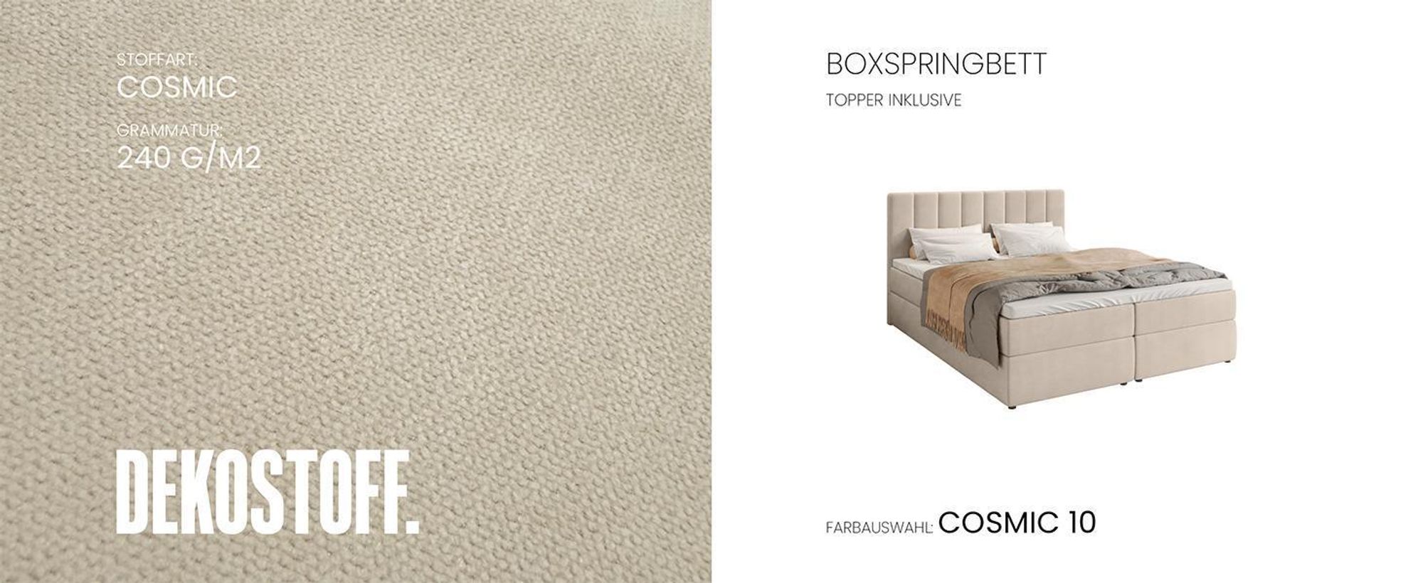 BroMARKT Boxspringbett DENVER mit 2 Bettkasten, Bonell-matratze, Polsterbett, Bett, Cordstoff (Vanille, POSO 100, 160x200 cm)