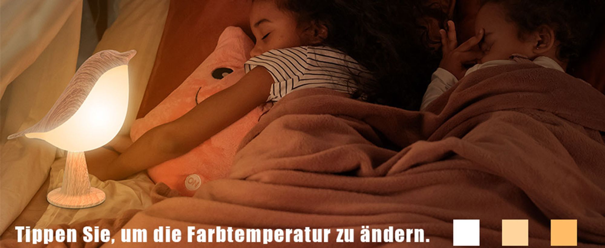 2 Stück Vogel Nachtlicht Wiederaufladbar Kabellos LED Nachttischlampe 3 Lichtfarben Dimmbar Tischlampe Tischleuchte