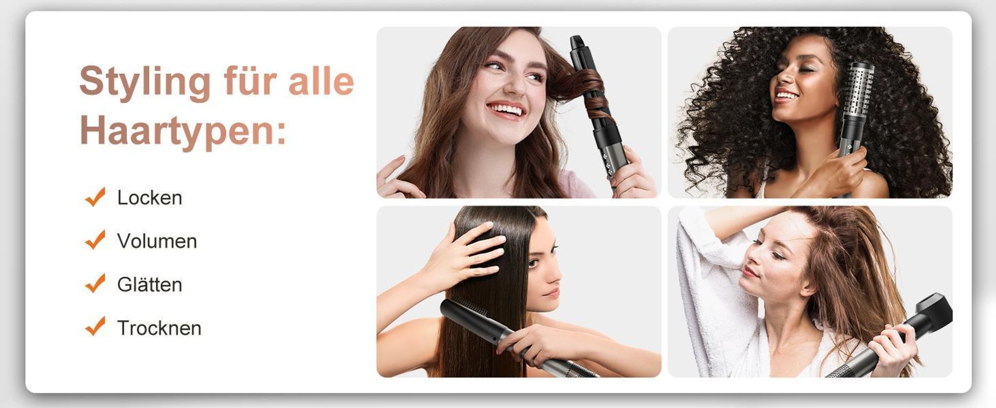 MCURO 6-in-1 Warmluftbürste mit 6 Aufsätzen,Airflow Lockenstab, Föhn & Negativ-Ionen Haarstyler für Glätten,Volumen & Locken,inkl. Aufbewahrungstasche
