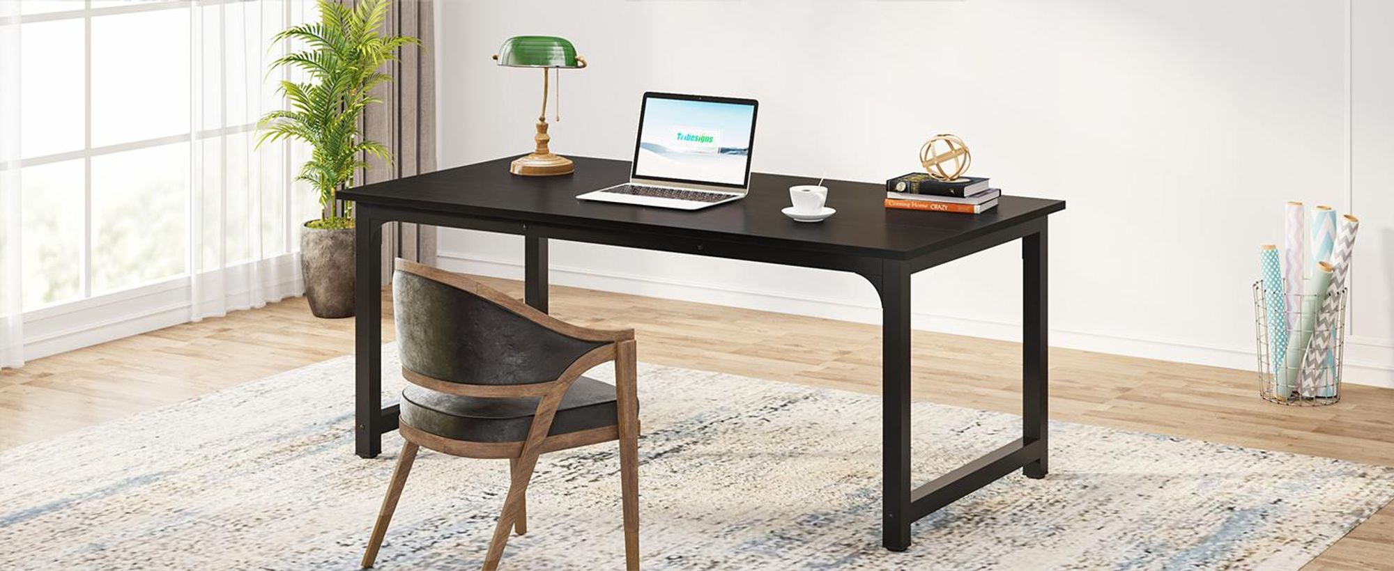 Tribesigns Moderner Computertisch, 160 x 80 cm großer Bürotisch Computertisch Studie Schreibtisch Arbeitsplatz für Home Office, Schwarz
