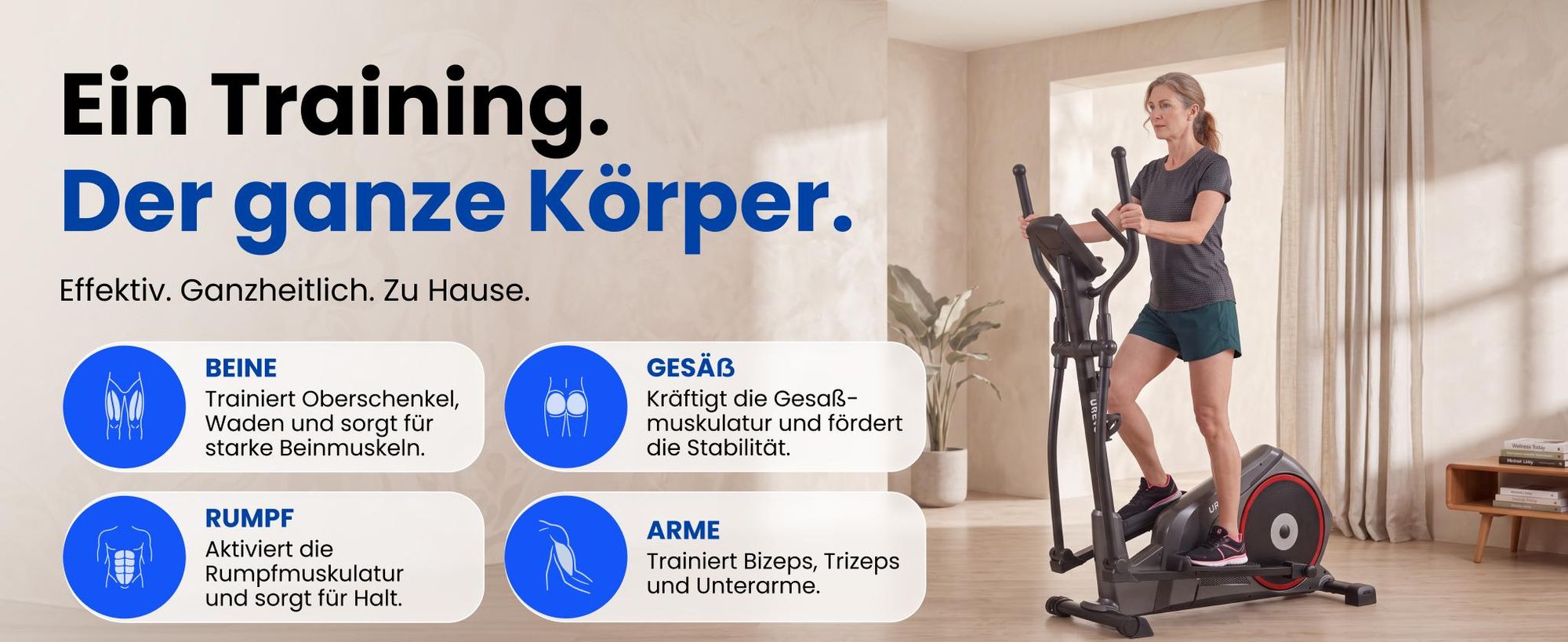 URBOGYM THOR Crosstrainer – 7-kg-Schwungrad, 8 Widerstandsstufen, bis 150 kg