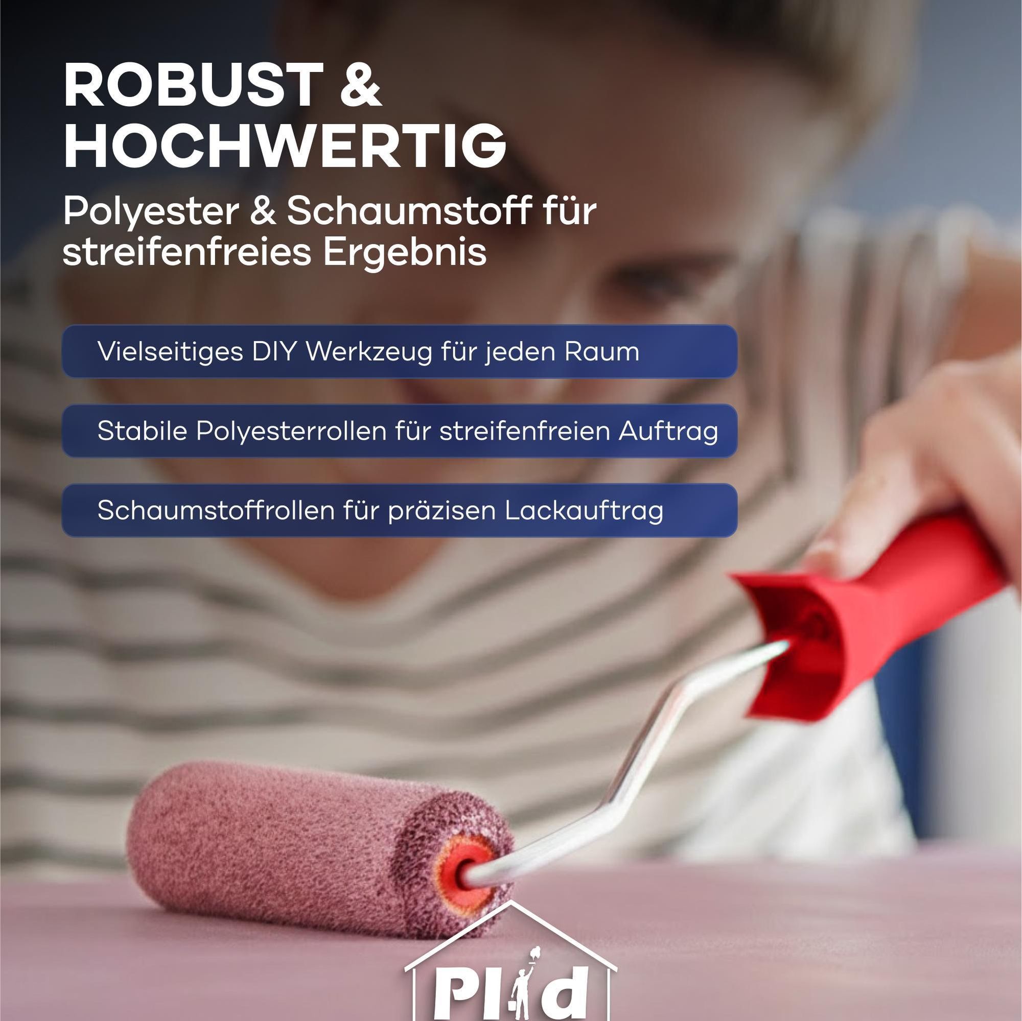 Plid Streichset & Lackierset – Pinsel, Farbwanne, Farbwalze & Steckbügel – Profi Malerset für Wand, Lack & Renovierung