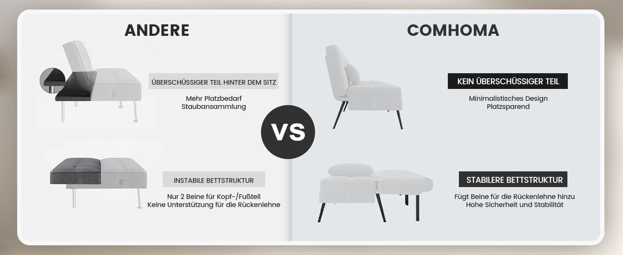 COMHOMA Sofa Schlafsofa mit Schlaffunktion, Klappsofa, Bettcouch, ecksofa, Couch Gästebett, 3-Sitzer Sofa, mit verstellbare Rückenlehne aus Kordstoff