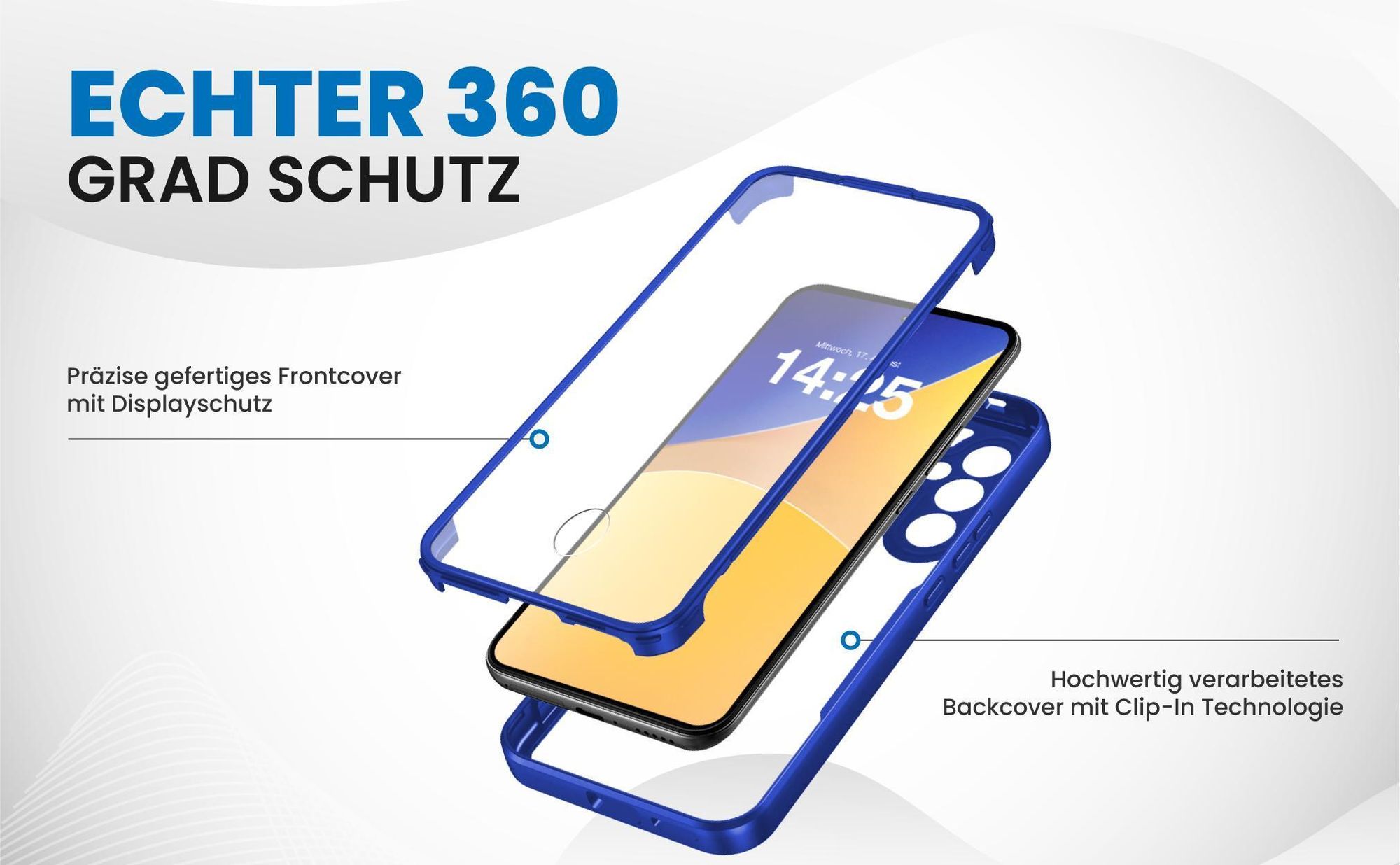 Blaues 360 Grad Case für Samsung Galaxy S24 mit Schutz von beiden Seiten