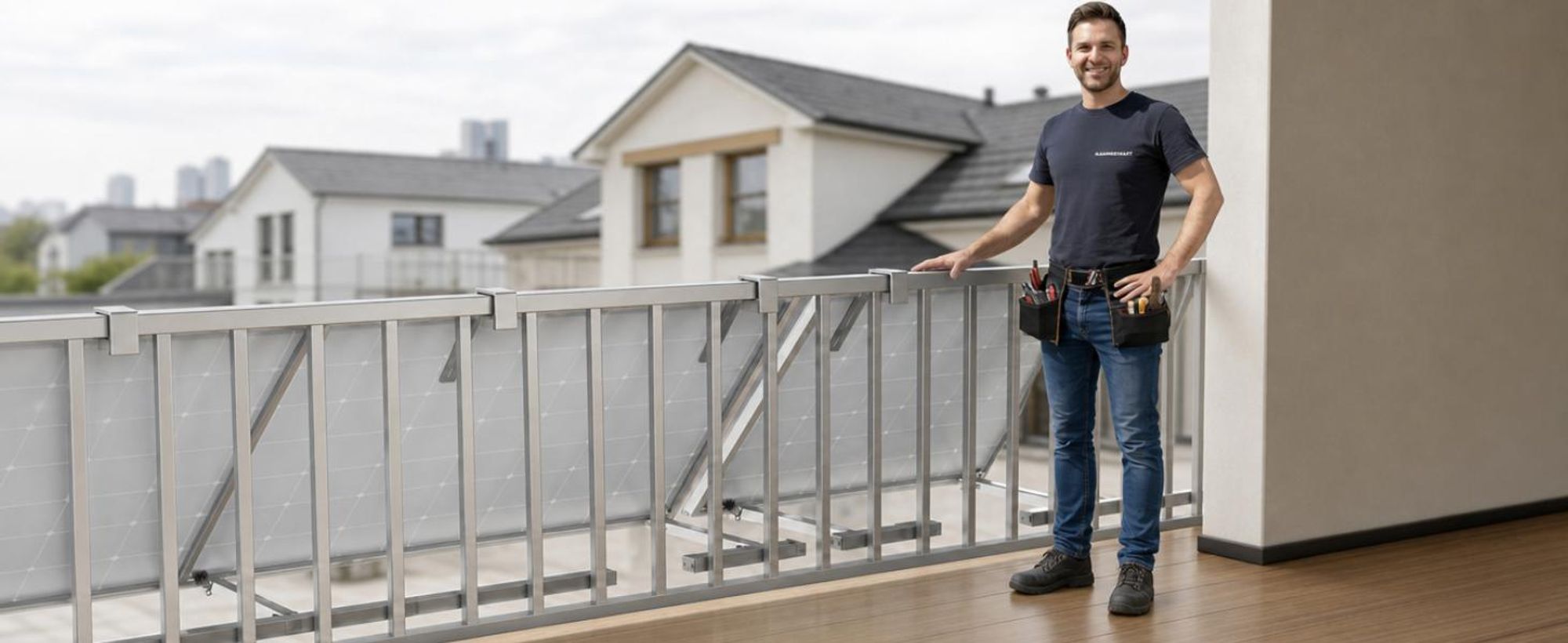 4x Balkonkraftwerk Halterung ECKIG│Balkon Geländer Halterung für alle Solarpanel Arten│Solarmodul Halterung aus robustem Aluminium für Eckige Geländer