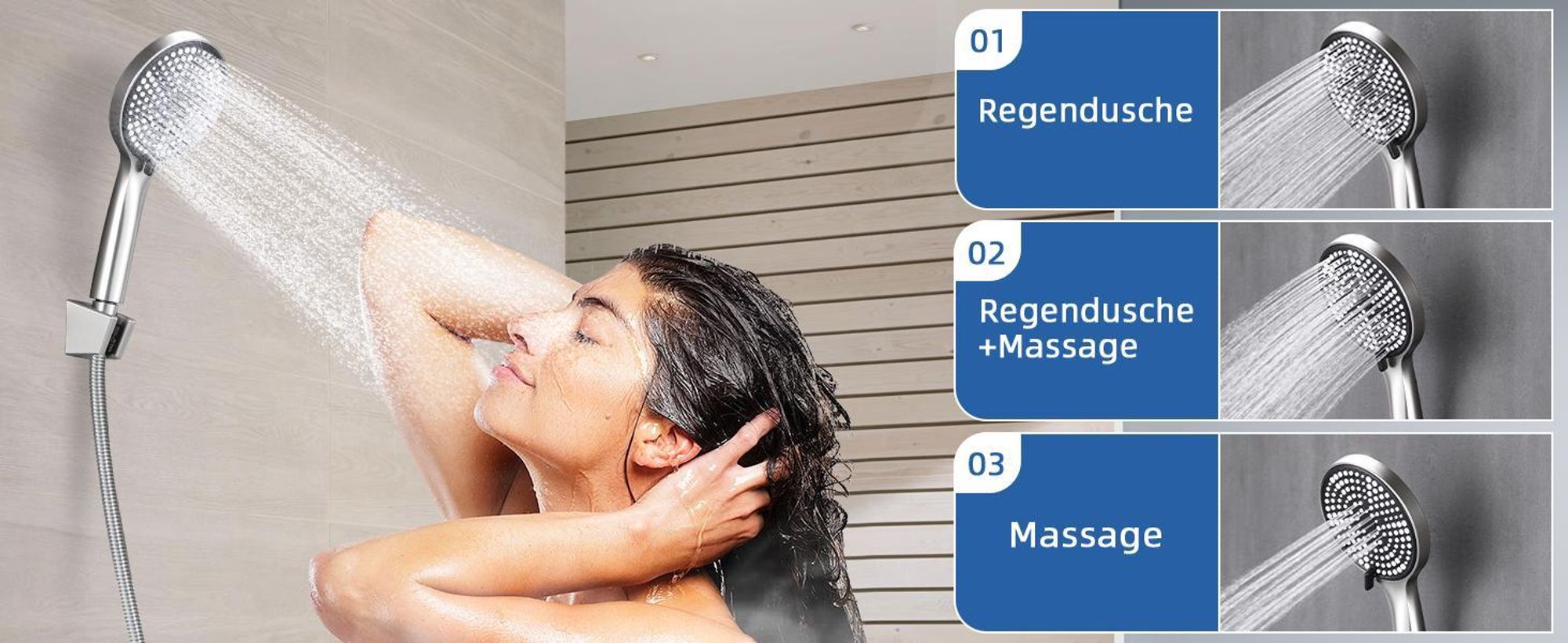 ZMH Wannenarmatur mit 3 Funktionen Handbrause  Badewannenarmatur Nickel Klassisch Set Amaturen Wasserhahn für Badewanne Bad