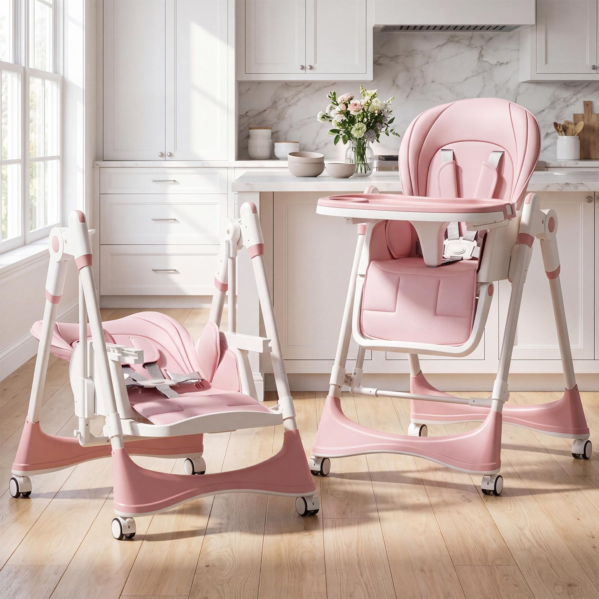OYAJIA 2in1 Dining Swing Mode Baby Hochstühle, Baby-Hochstuhl Kleinkind-Esszimmerstuhl, Multifunktional Faltbar Umwandelbar mit 6 Verstellbaren Höhen