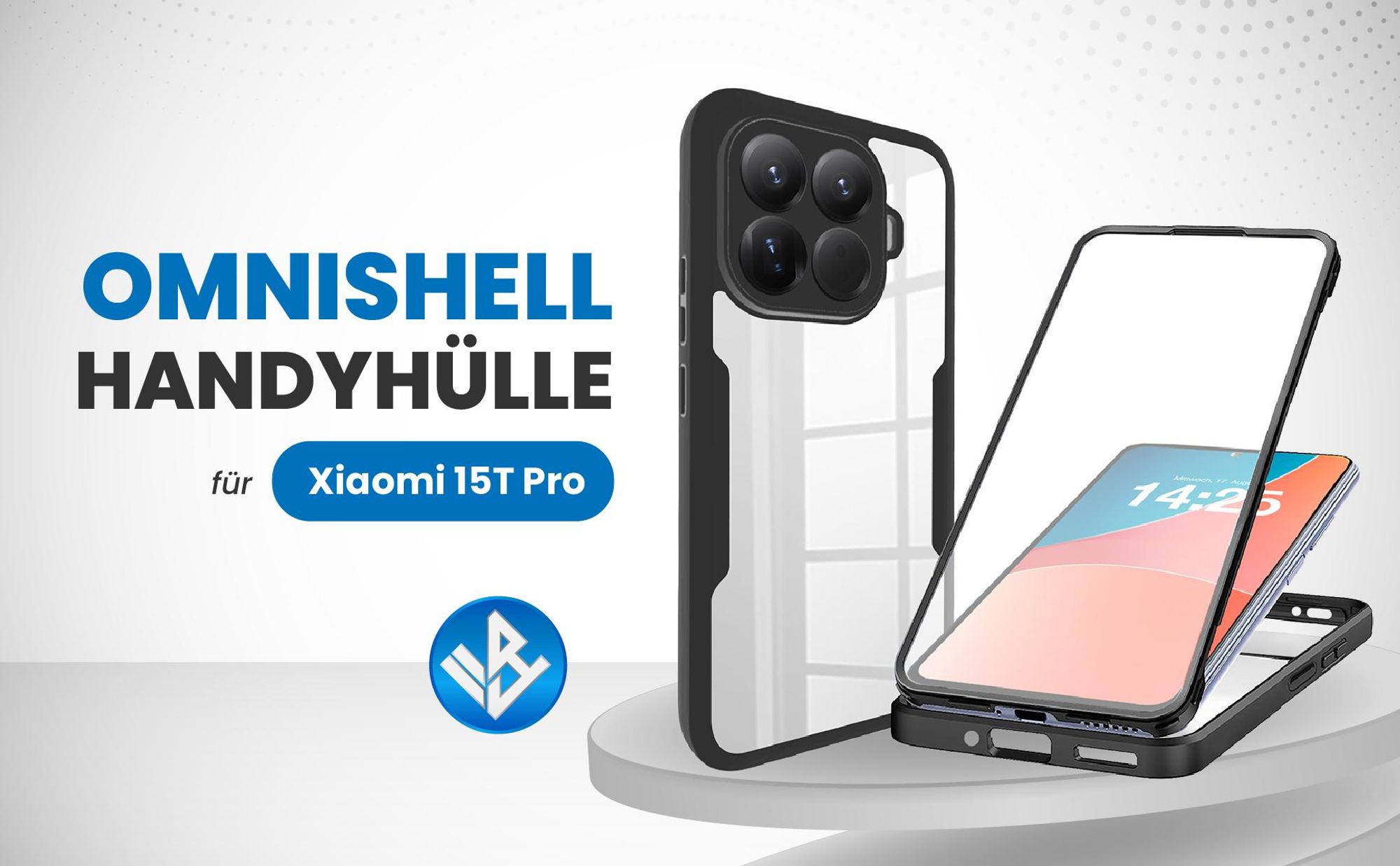 Schwarze 360 Grad Hülle für Xiaomi 15T Pro mit Kameraschutz